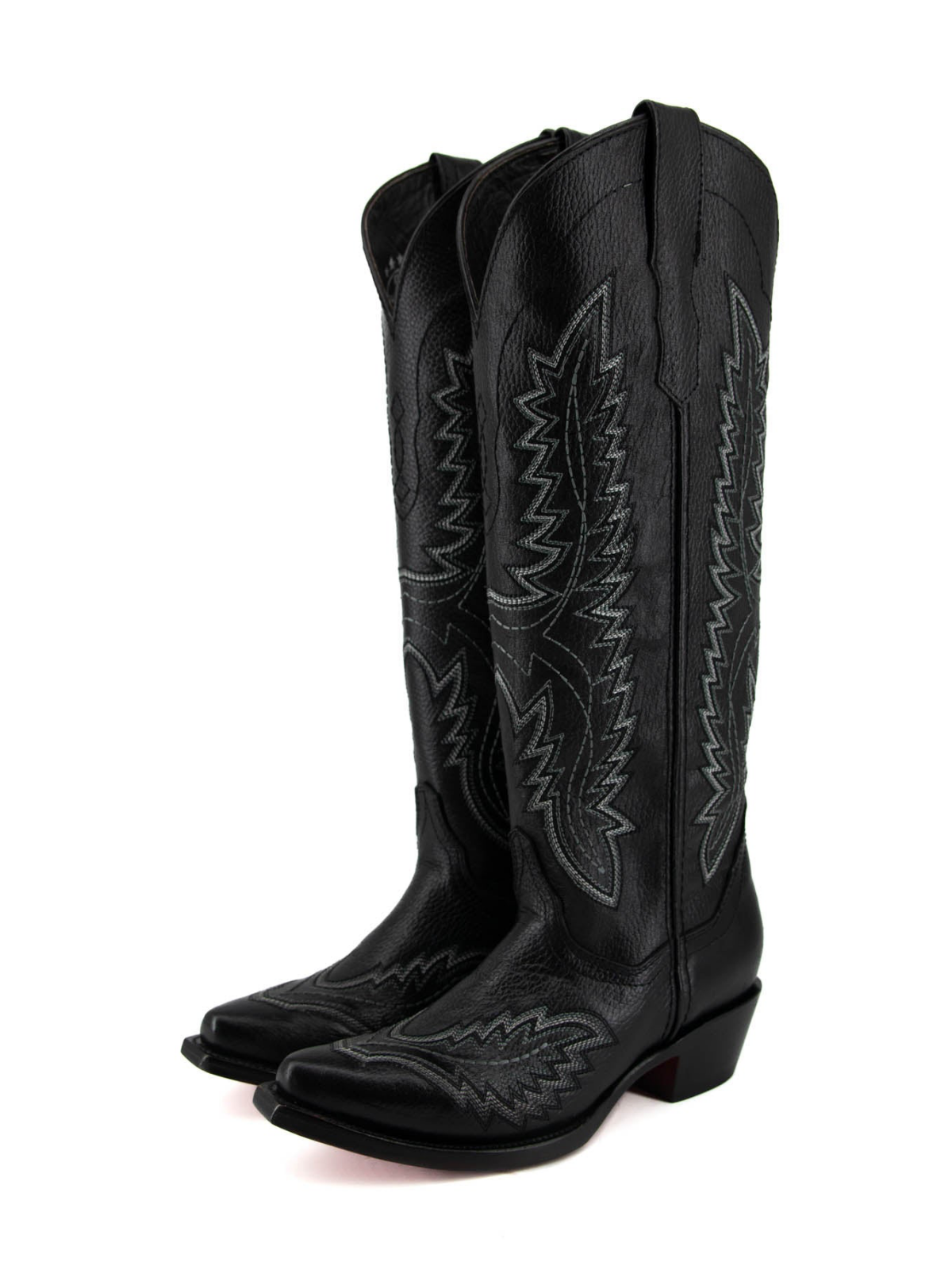 Black Snip-Toe Tall Classic Embroidery Wide Calf Knee High Cowgirl Boots