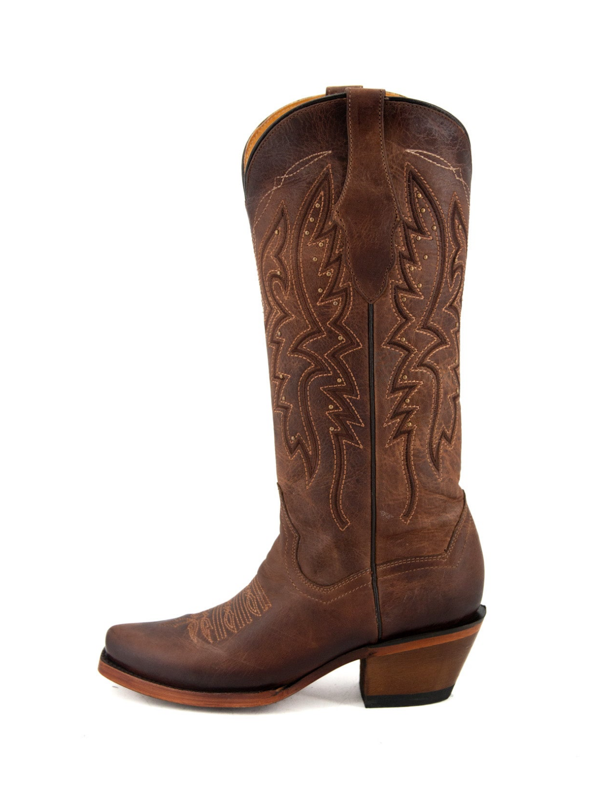 Brandy Studded Embroidery Snip-Toe Wide Mid Calf Cowgirl Boots