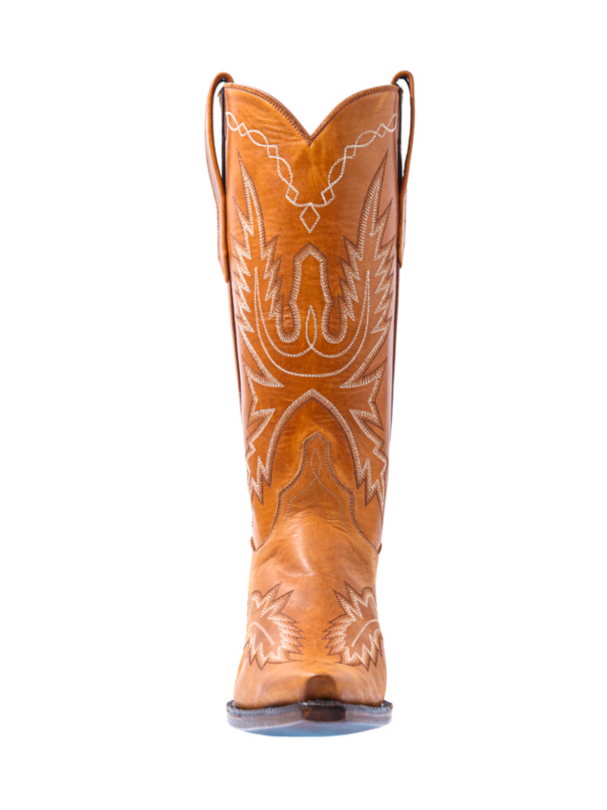 Snip-Toe Classic Embroidery Wide Mid Calf Tall Cowgirl Boots - Cognac