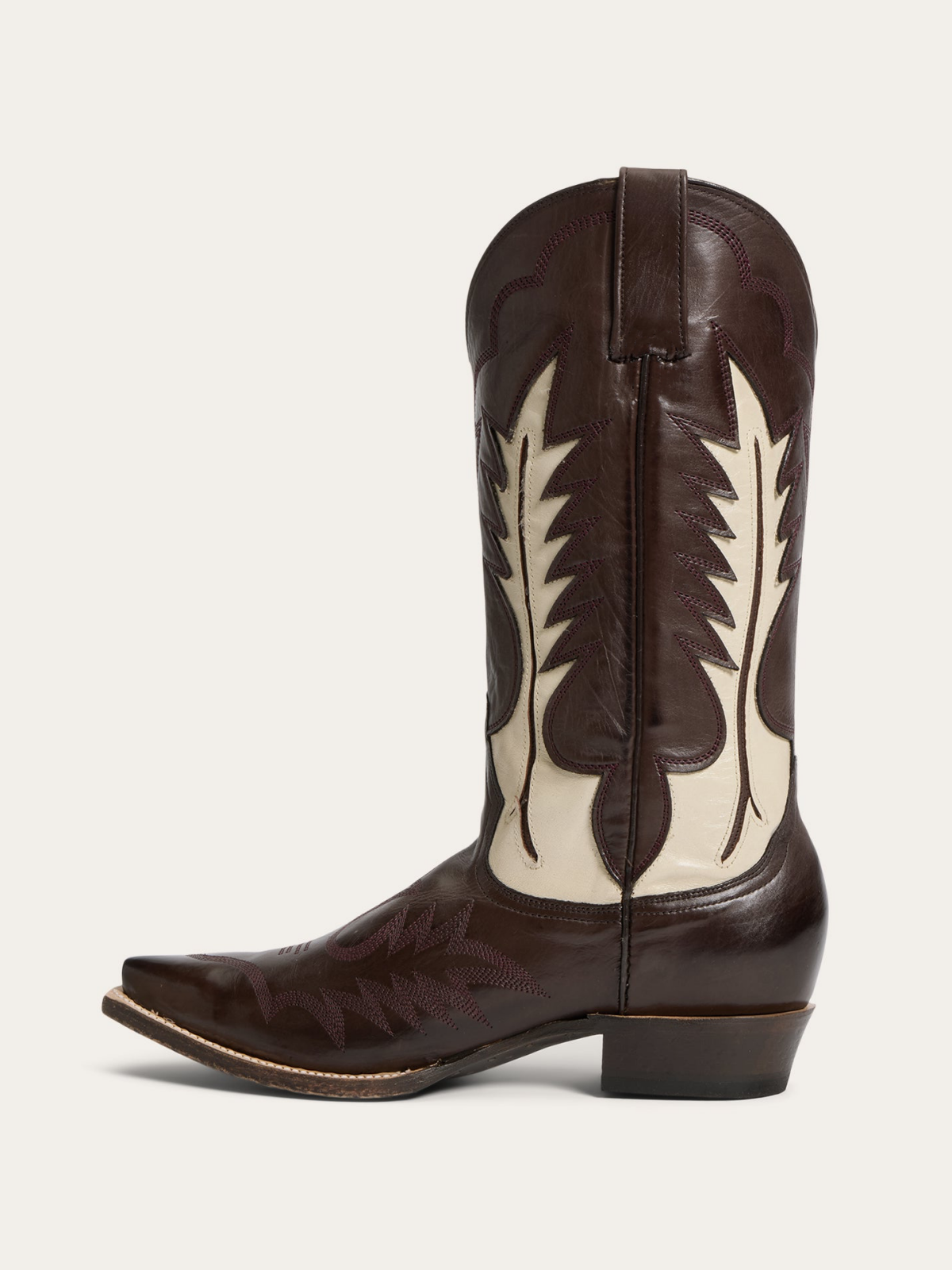 Brown Snip-Toe Embroidery Flame Inlay Wide Mid Calf Tall Western Boots