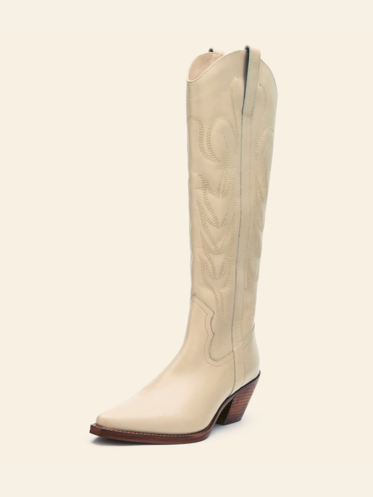 Ivory Embroidery Half Zip Pointed-Toe Cowgirl Boots Mid Calf Western Tall Boots