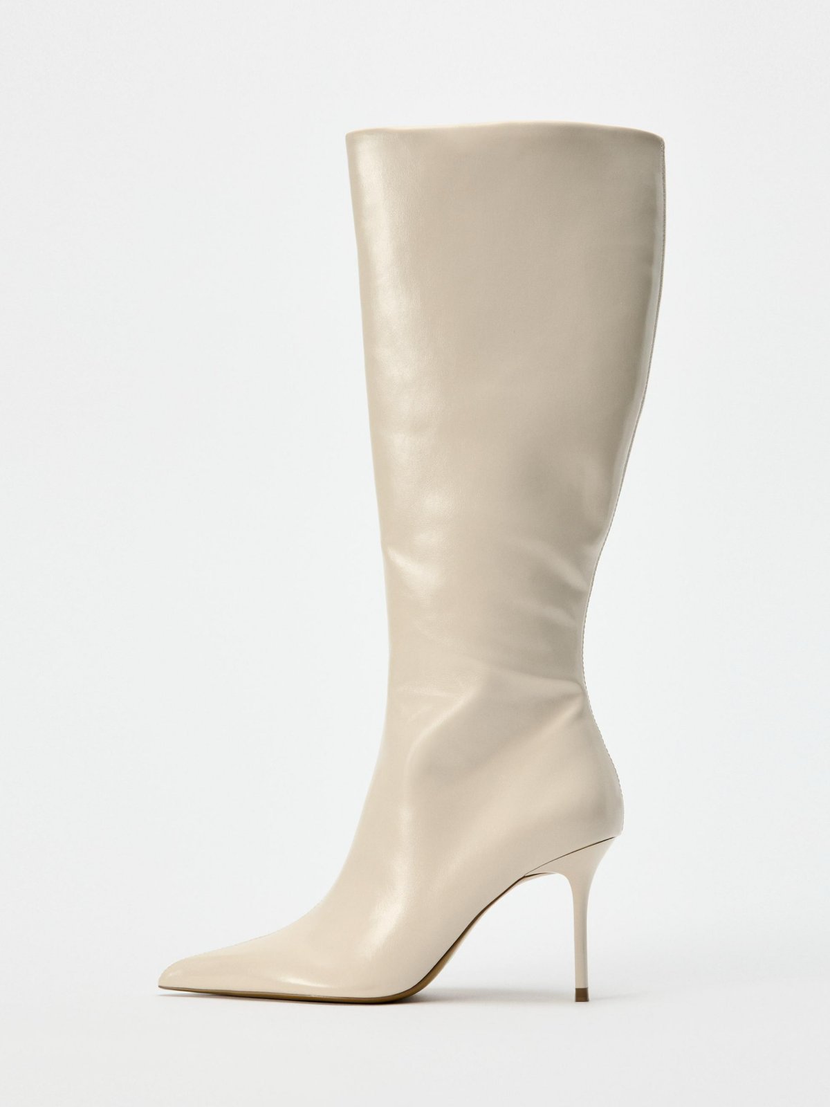 Ivory Pointed-Toe Full-Zip Mid Calf Stiletto Boots