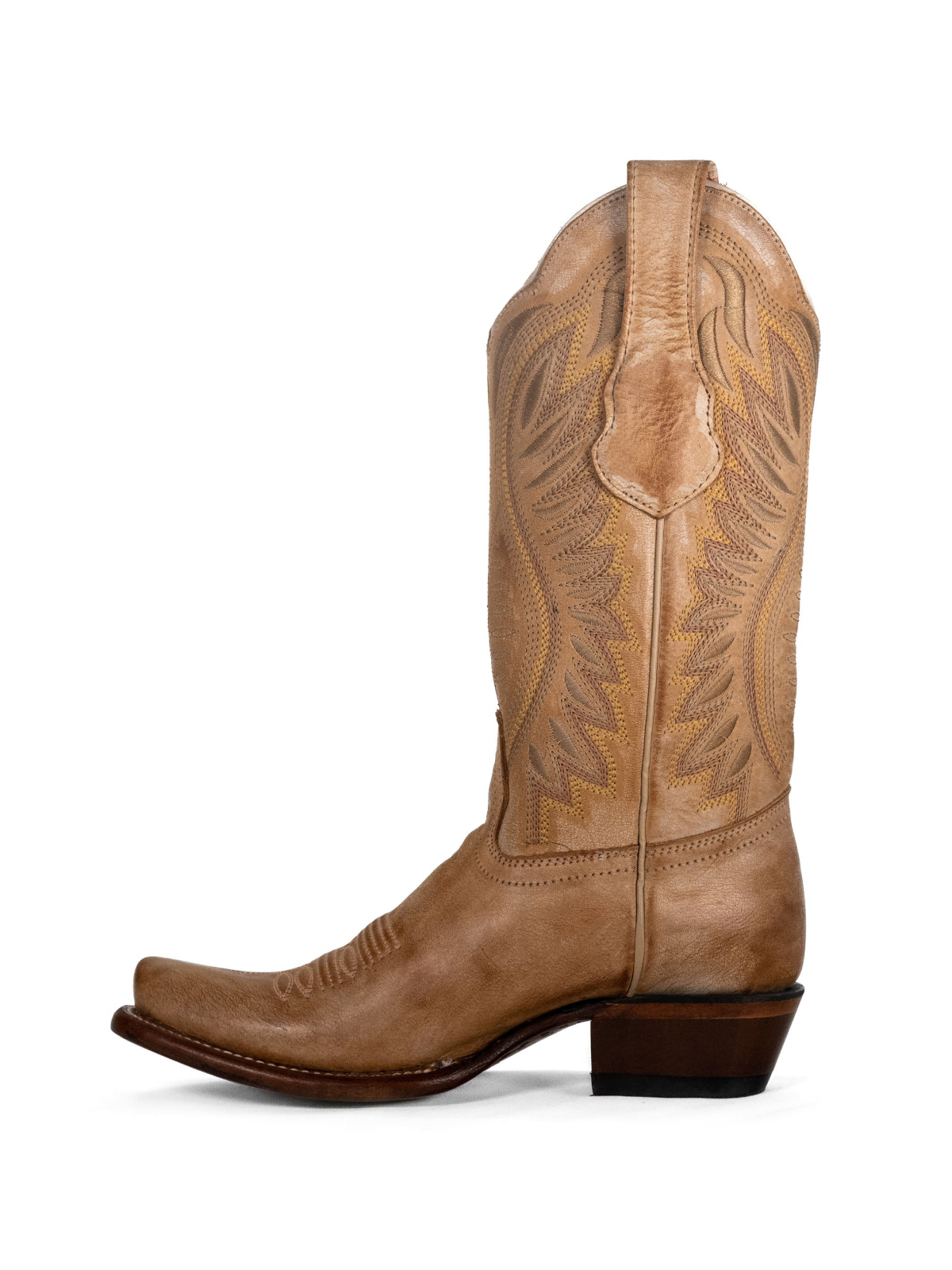 Light Honey Square-Toe Embroidery Wide Mid Calf Cowgirl Boots