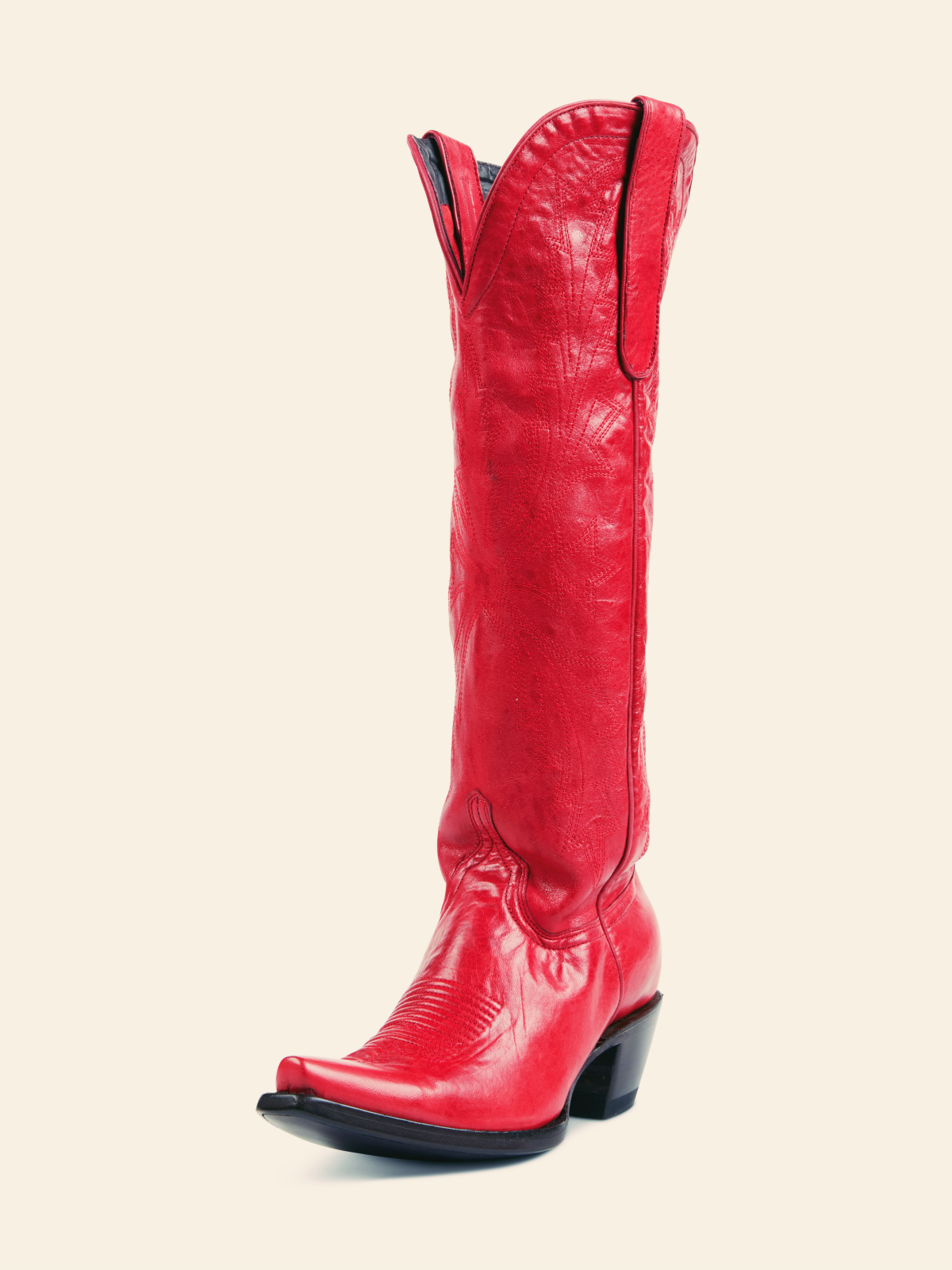 Glossy Red Embroidered Snip-Toe Knee High Western Boots Cowgirl Tall Boots