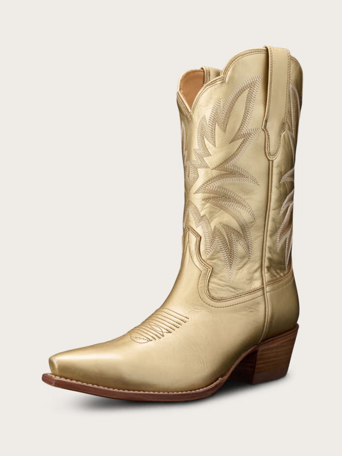 Retro Embroidery Snip-Toe Wide Mid Calf Cowgirl Boots - Metallic Gold