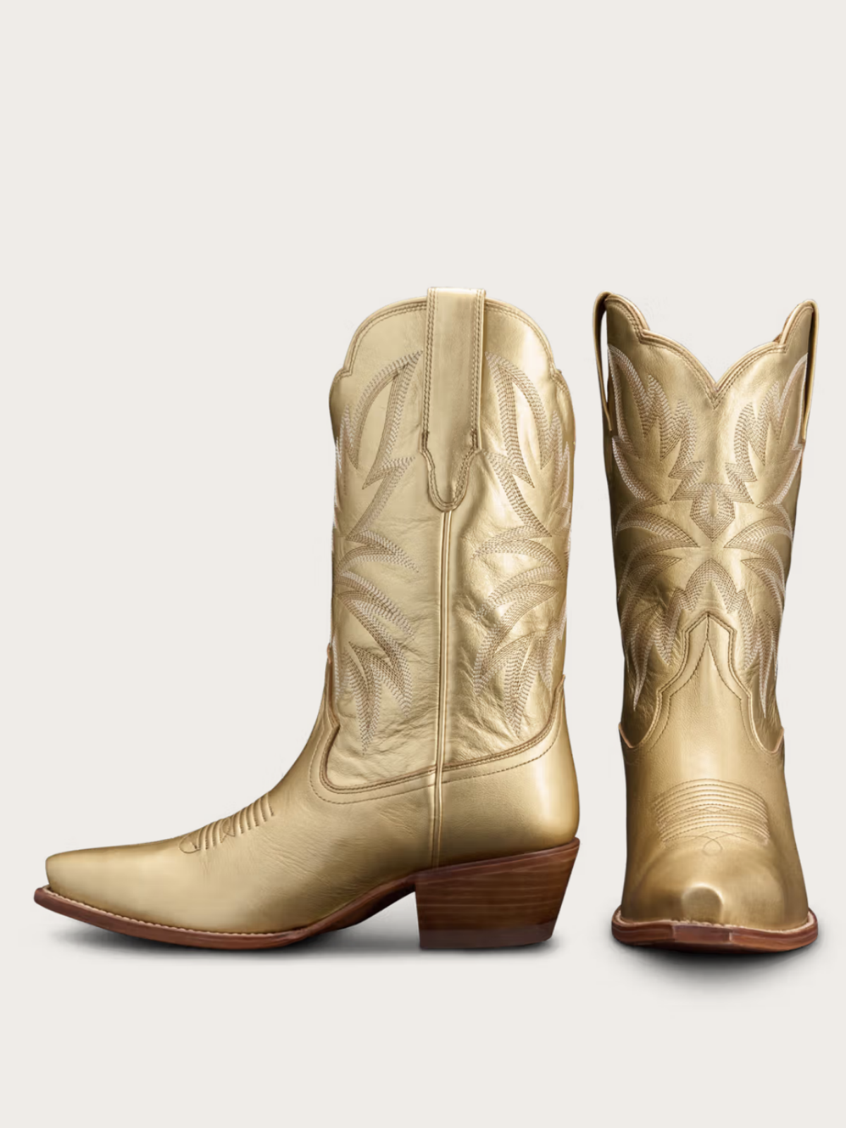 Retro Embroidery Snip-Toe Wide Mid Calf Cowgirl Boots - Metallic Gold