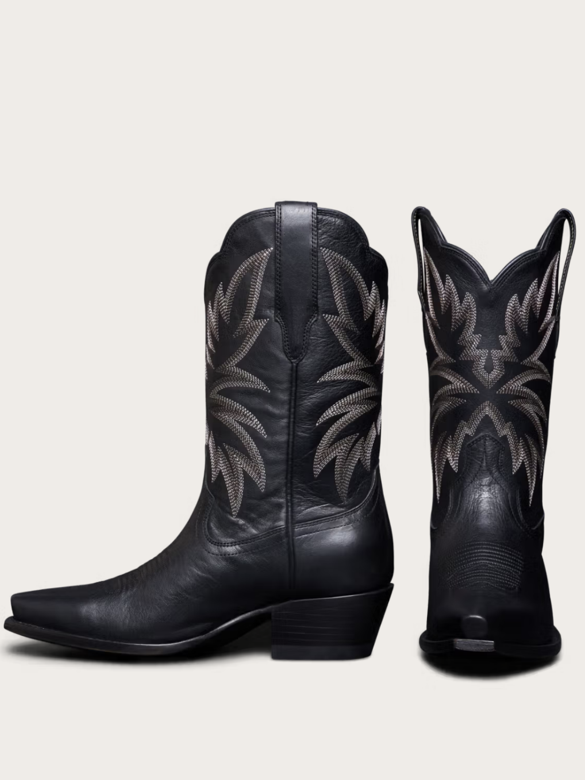 Retro Embroidery Snip-Toe Wide Mid Calf Cowgirl Boots - Black