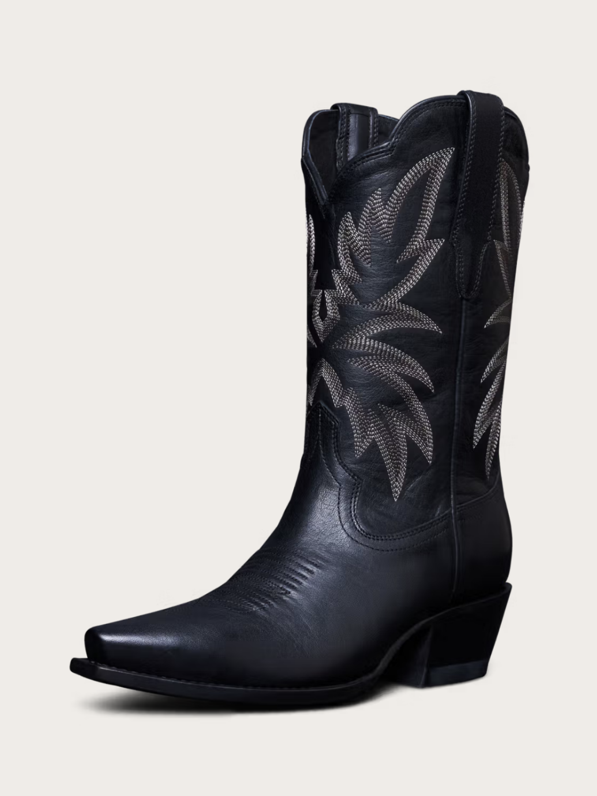 Retro Embroidery Snip-Toe Wide Mid Calf Cowgirl Boots - Black