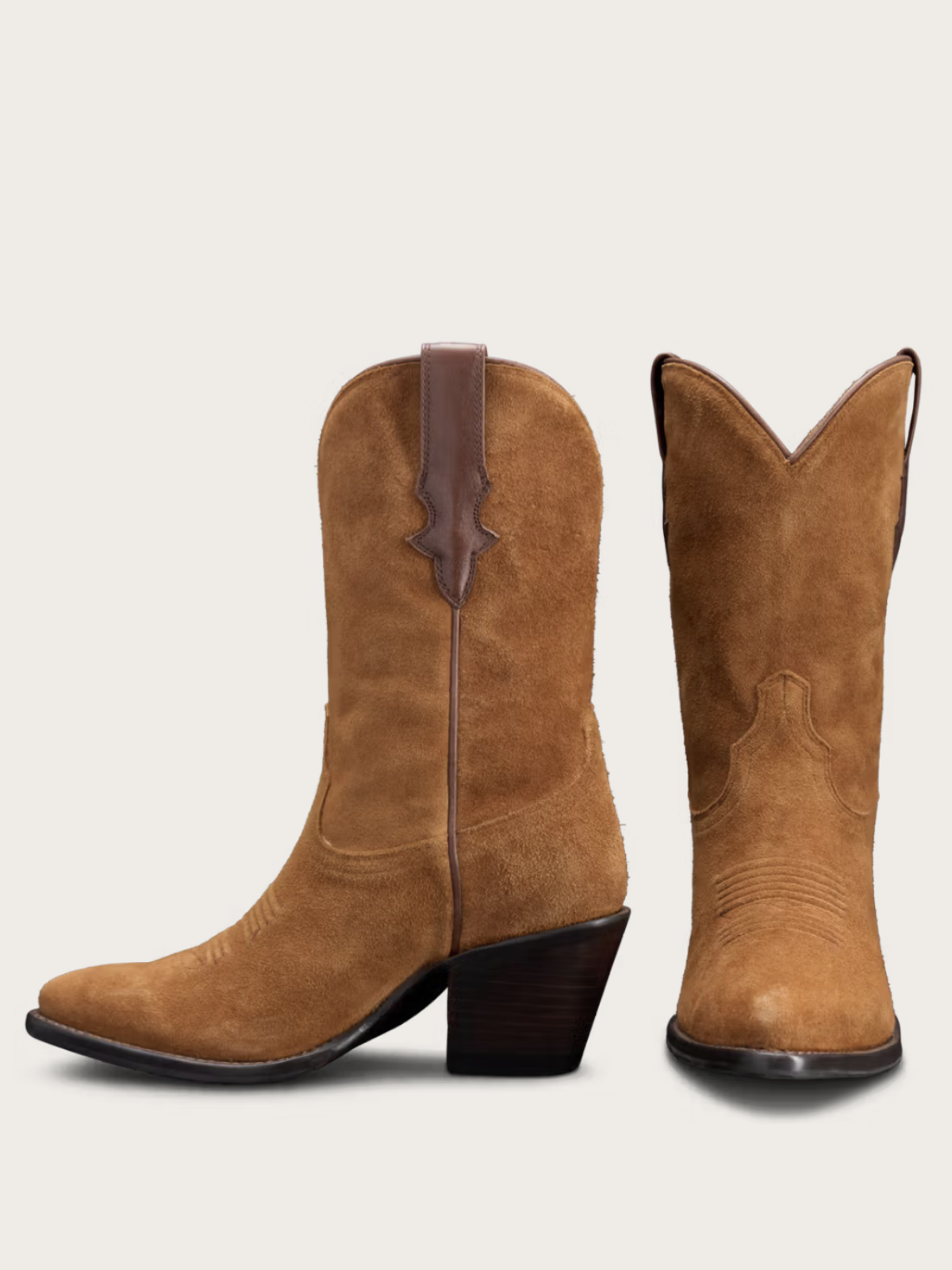 Honey Faux Suede Almond-Toe Vegan Leather Pull-Tab Wide Mid Calf Cowgirl Boots