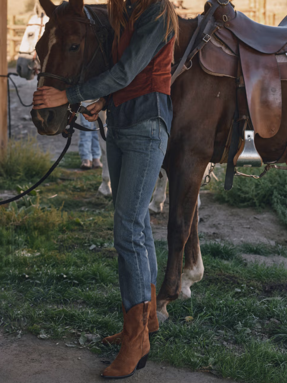 Honey Faux Suede Almond-Toe Vegan Leather Pull-Tab Wide Mid Calf Cowgirl Boots