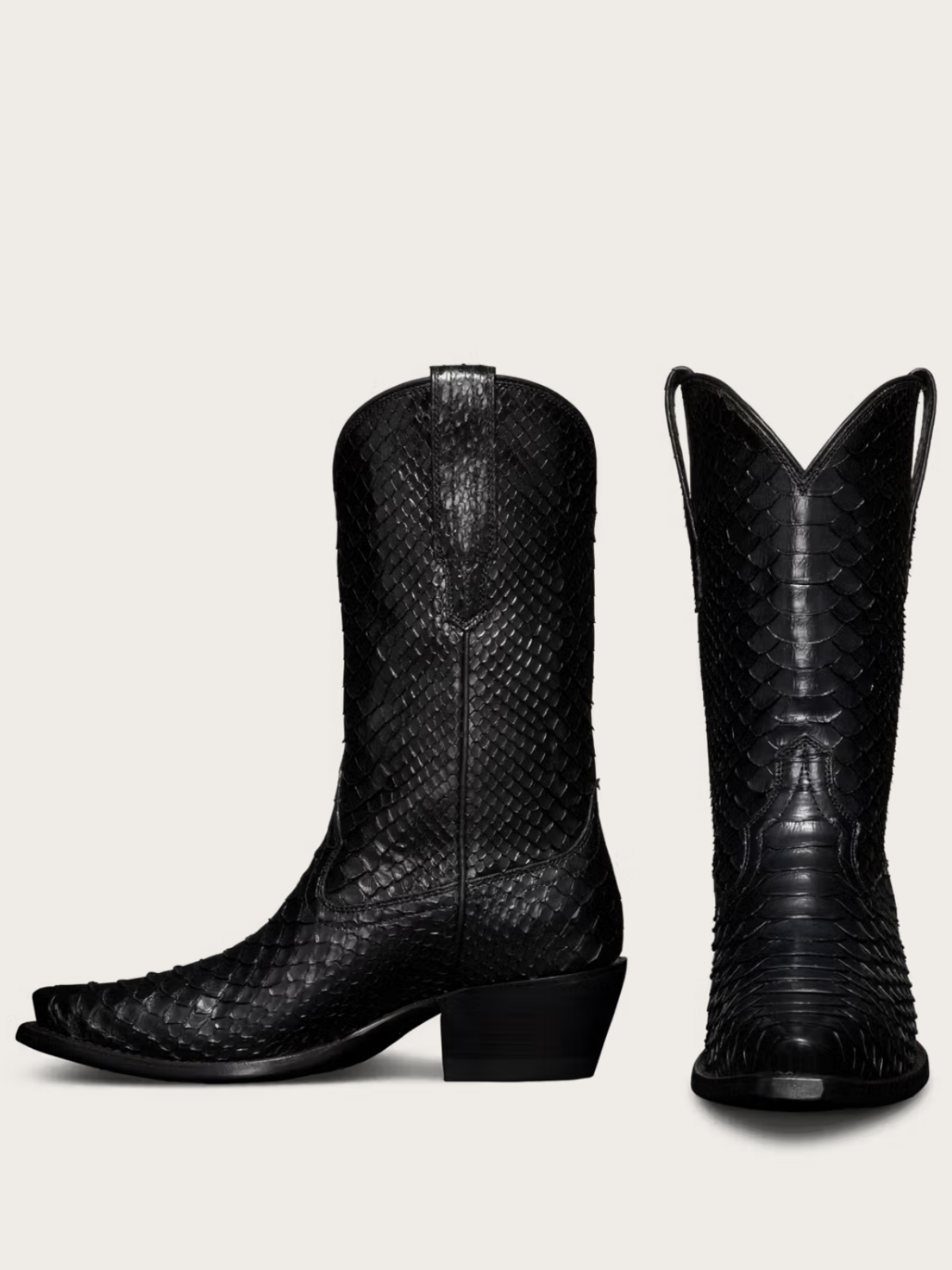 Black Snakeskin Snip-Toe Wide Mid Calf Cowgirl Boots