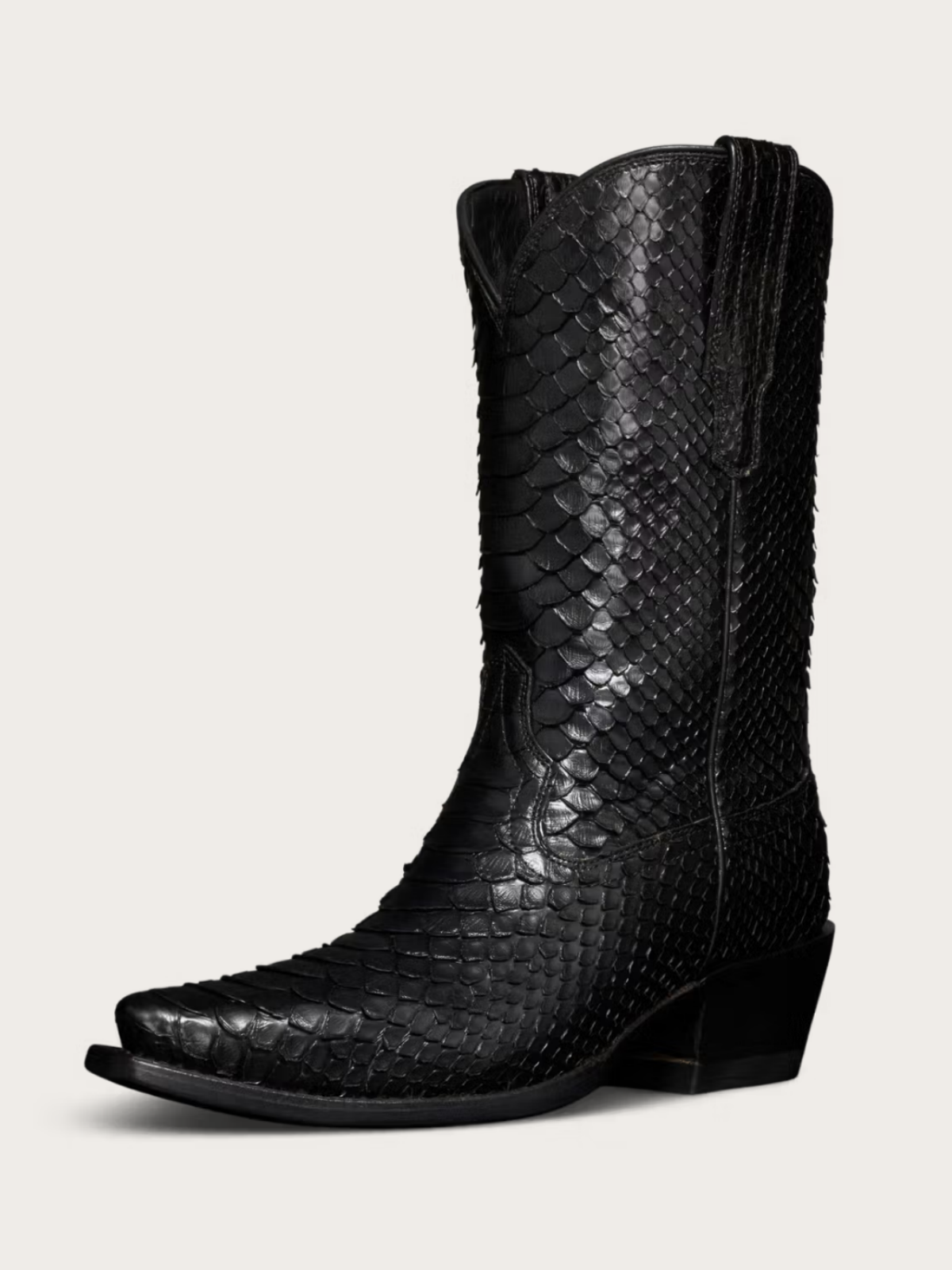 Black Snakeskin Snip-Toe Wide Mid Calf Cowgirl Boots