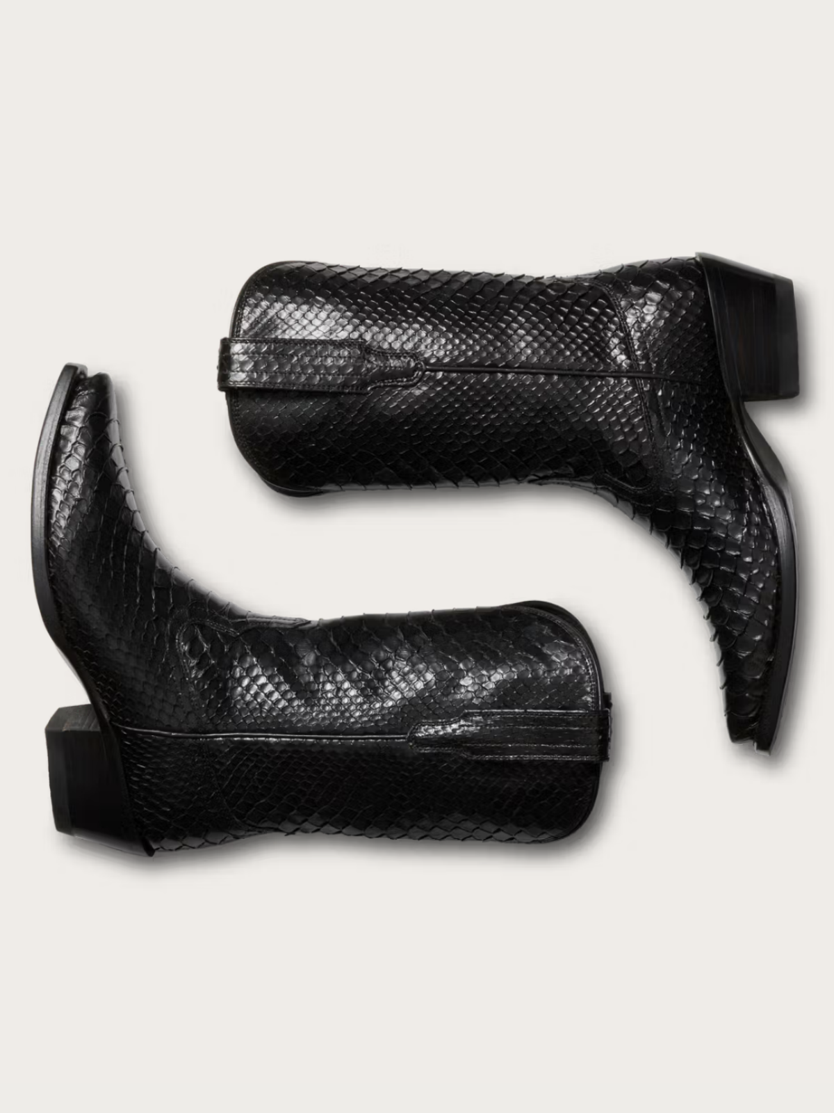 Black Snakeskin Snip-Toe Wide Mid Calf Cowgirl Boots