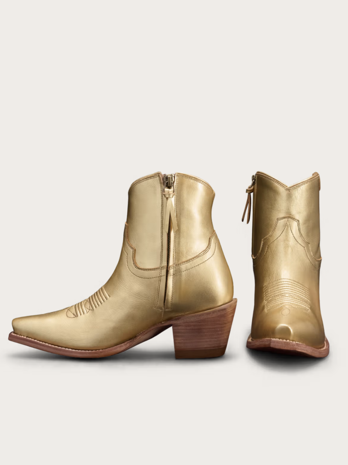 Classic Snip-Toe Inside Full-Zip Ankle Booties - Metallic Gold