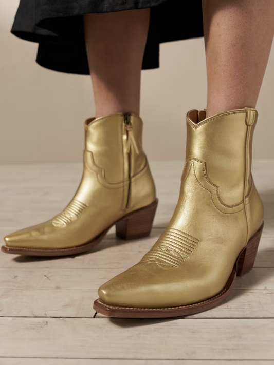 Classic Snip-Toe Inside Full-Zip Ankle Booties - Metallic Gold