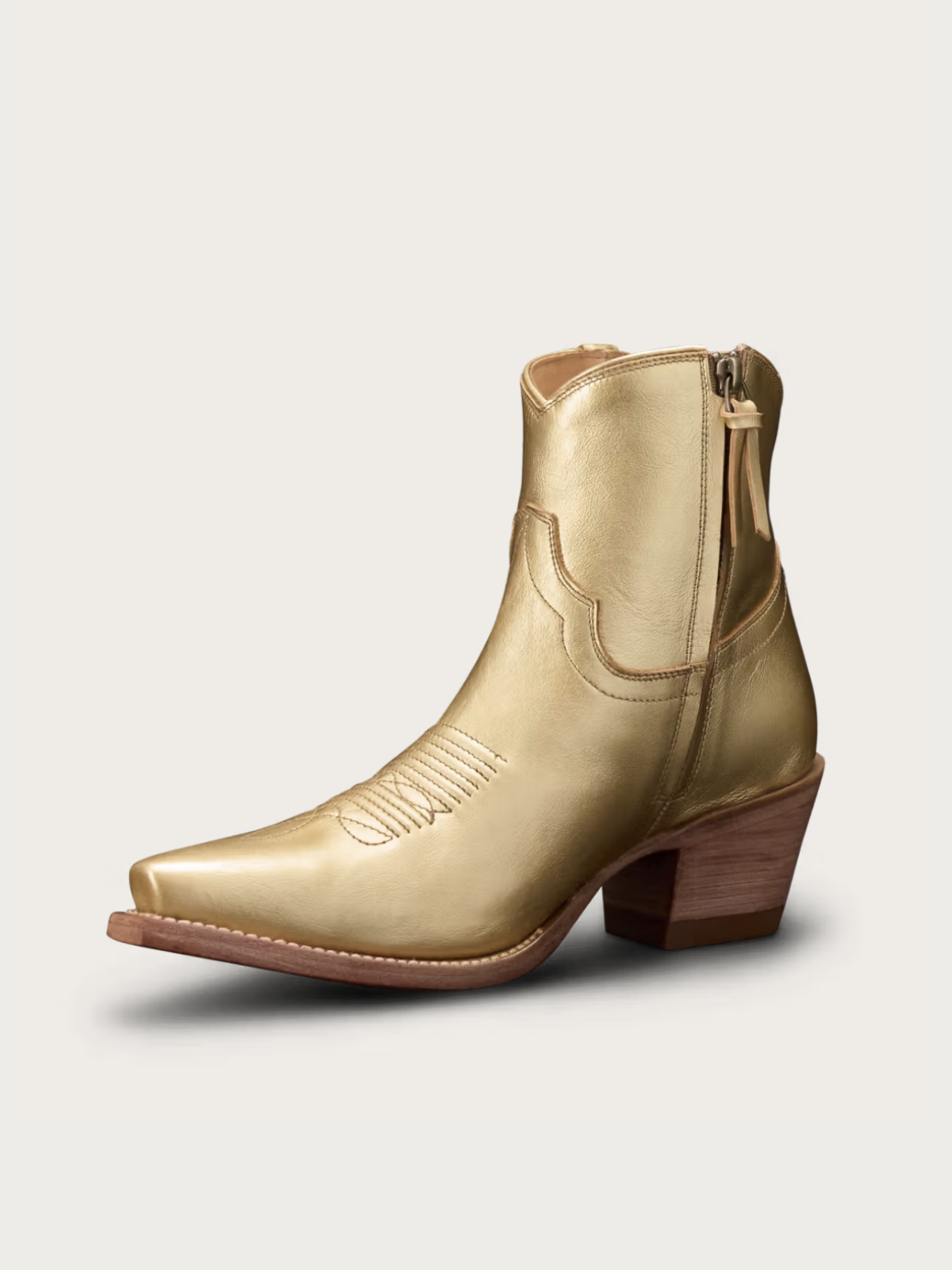 Classic Snip-Toe Inside Full-Zip Ankle Booties - Metallic Gold