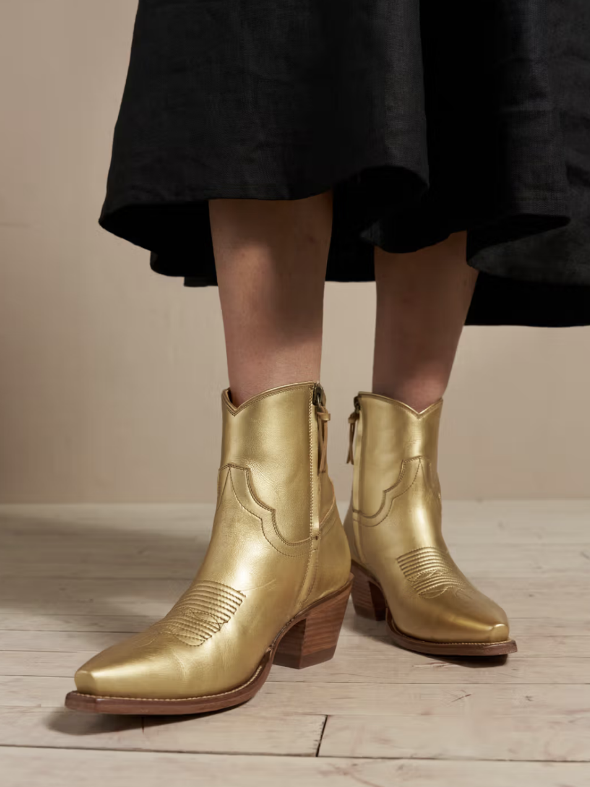 Classic Snip-Toe Inside Full-Zip Ankle Booties - Metallic Gold