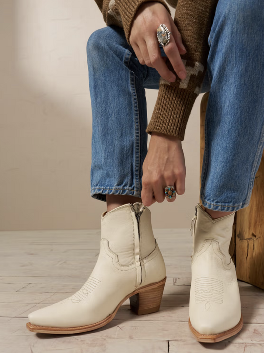 Classic Snip-Toe Inside Full-Zip Ankle Booties - Bone