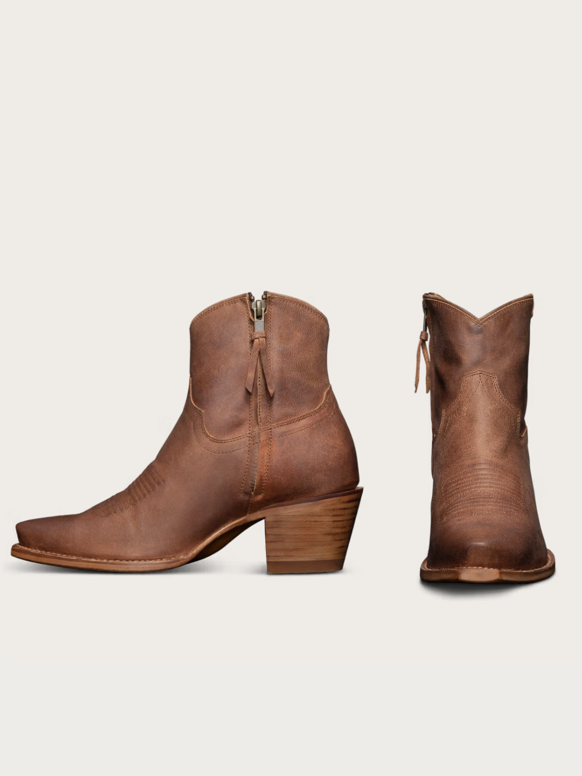 Classic Snip-Toe Inside Full-Zip Ankle Booties - Brown