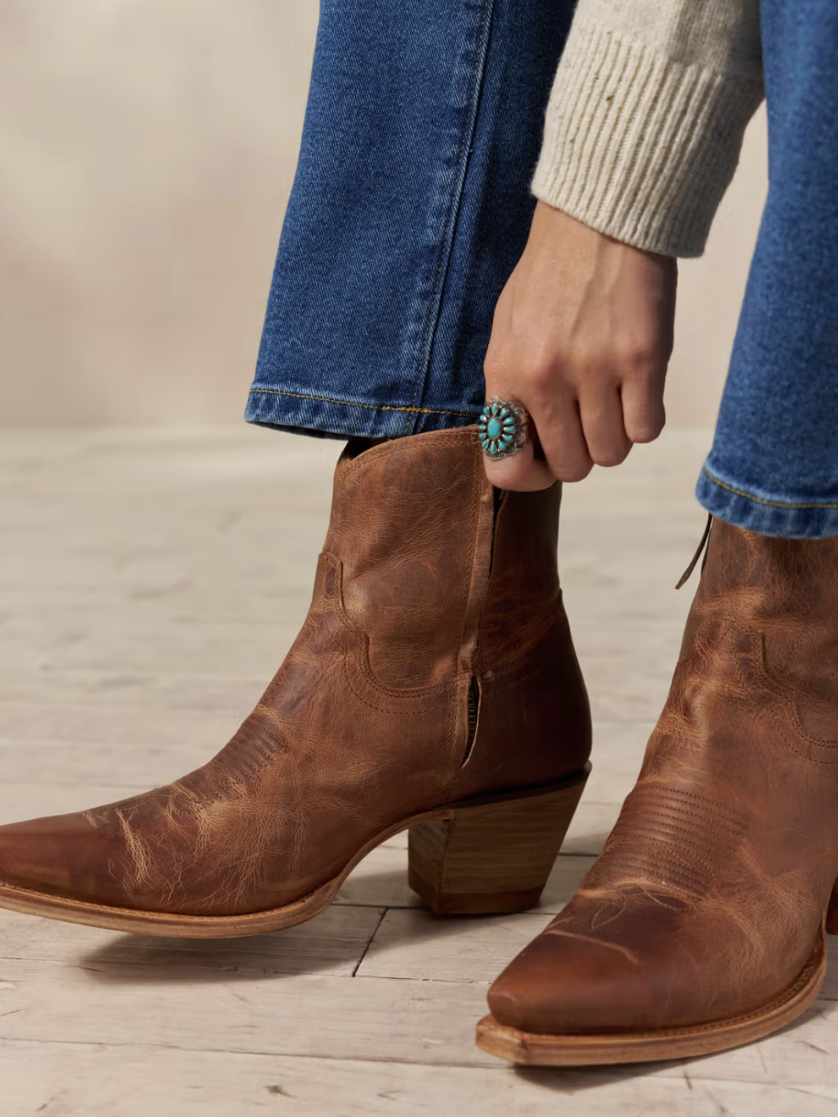 Classic Snip-Toe Inside Full-Zip Ankle Booties - Brown