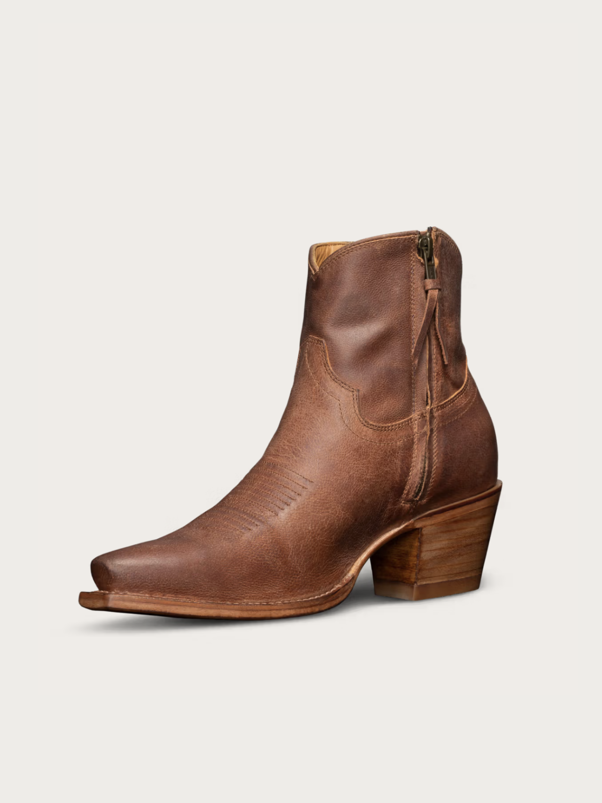 Classic Snip-Toe Inside Full-Zip Ankle Booties - Brown