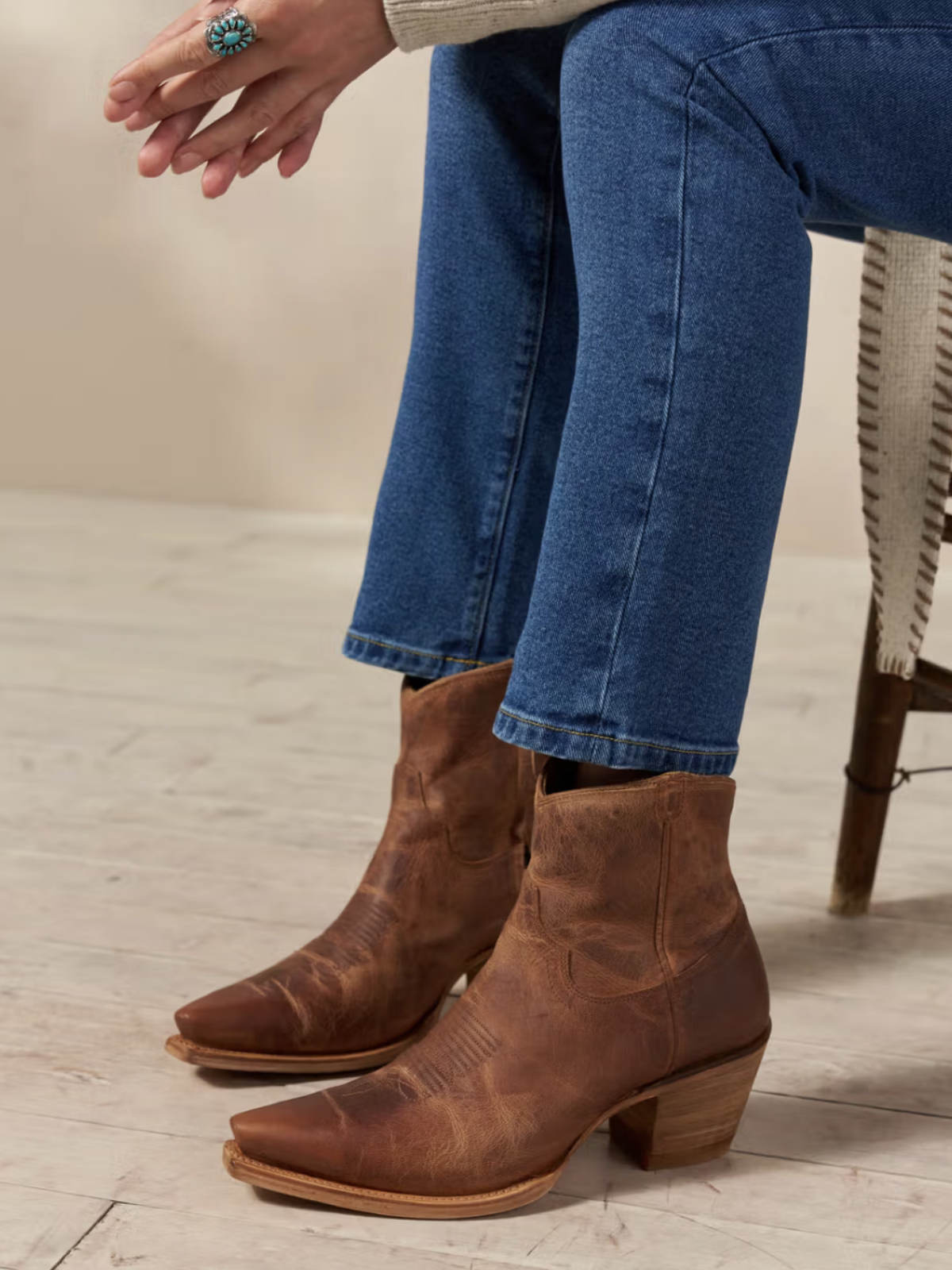 Classic Snip-Toe Inside Full-Zip Ankle Booties - Brown