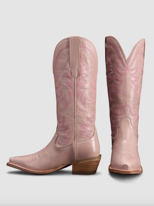 Blush Pink Snip-Toe Classic Embroidery Wide Calf Knee High Cowgirl Boots
