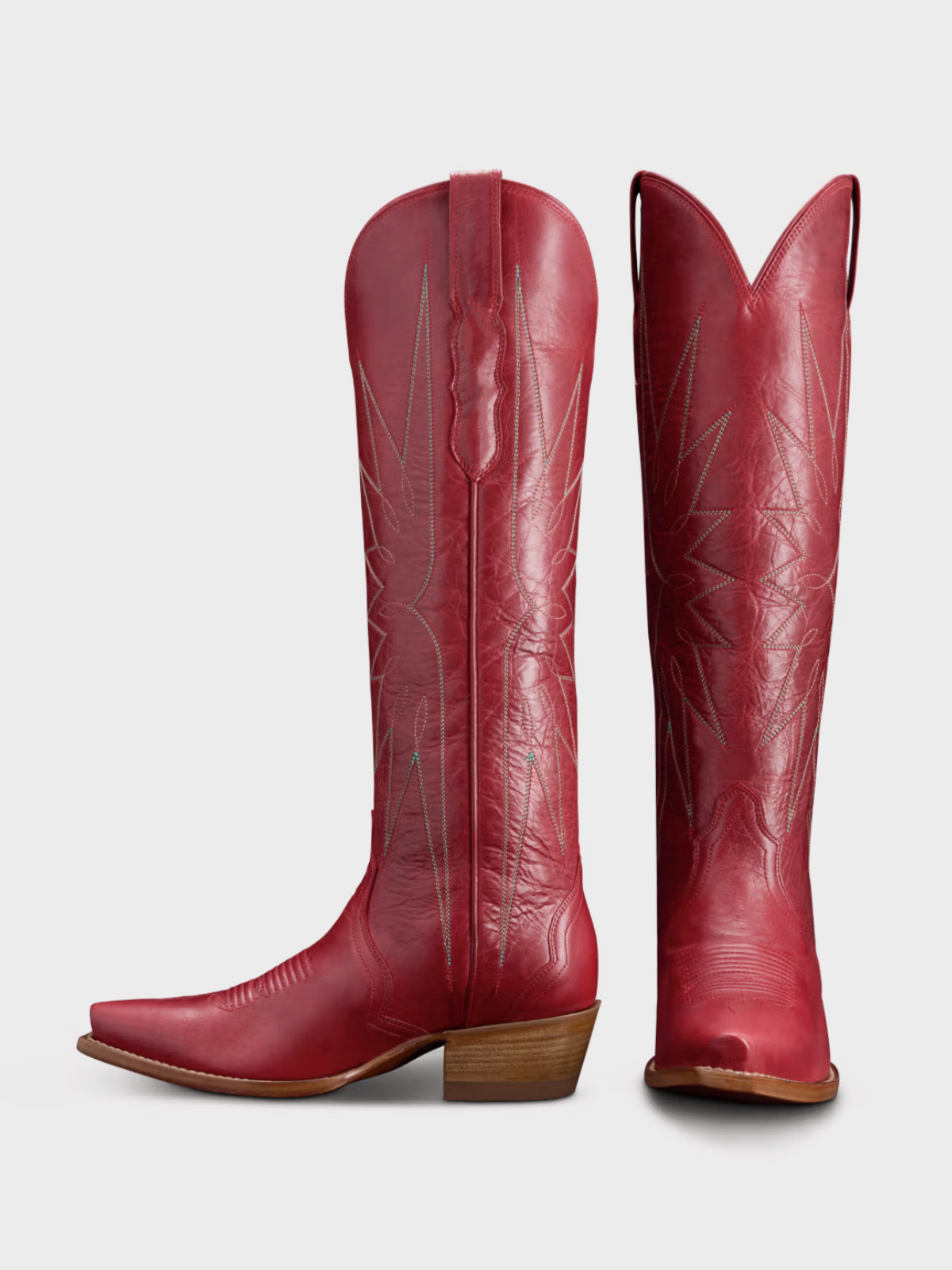 Distressed Ruby Red Embroidery Wide Calf Knee High Cowgirl Boots ...