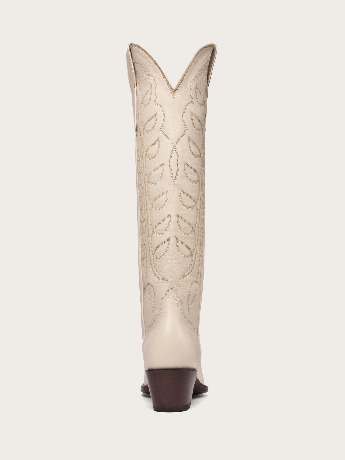 Bone Embroidery Almond-Toe Wide Mid Calf Tall Cowboy Boots For Women