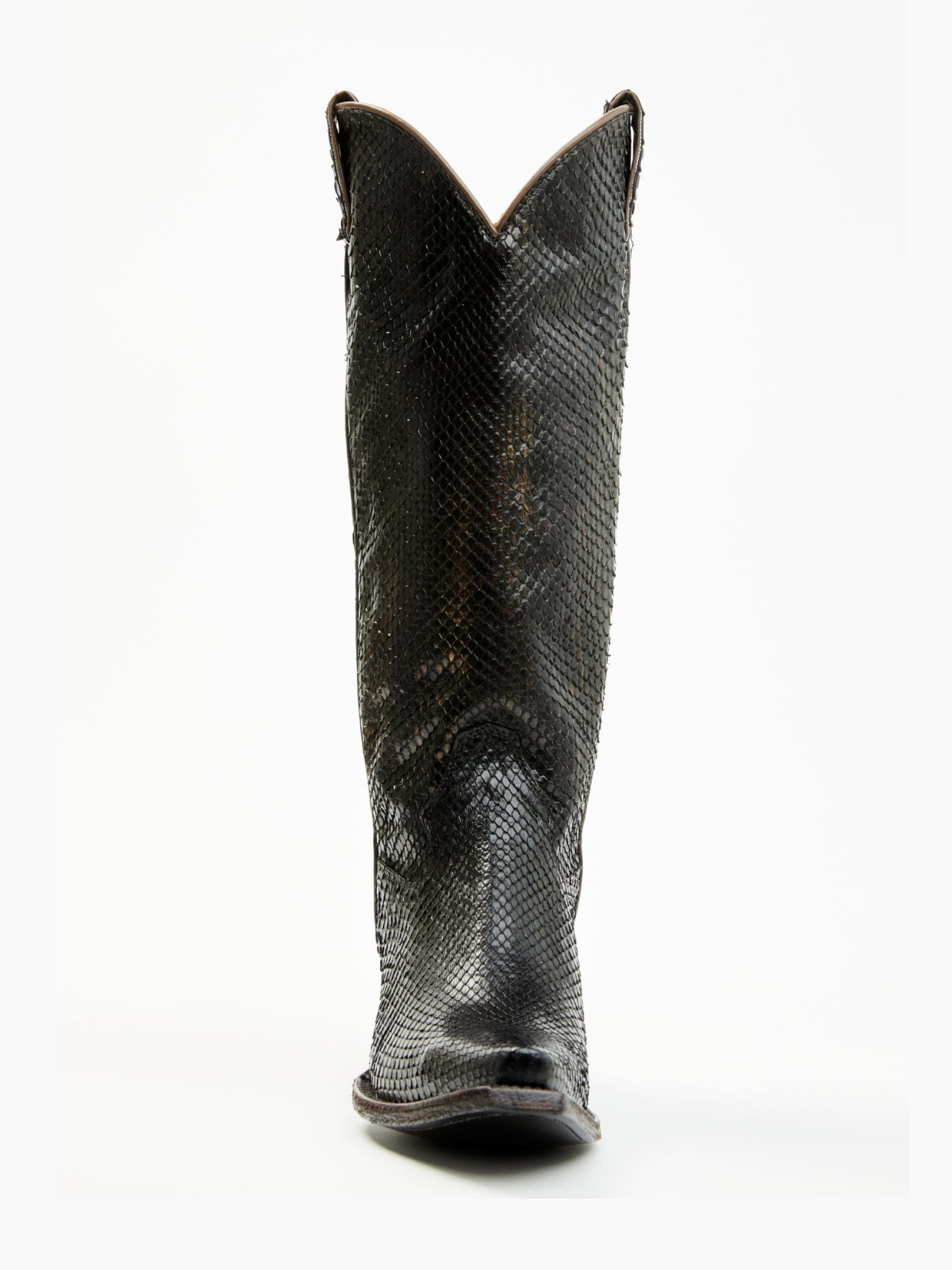 Black Snakeskin Snip-Toe Wide Mid Calf Tall Cowgirl Boots