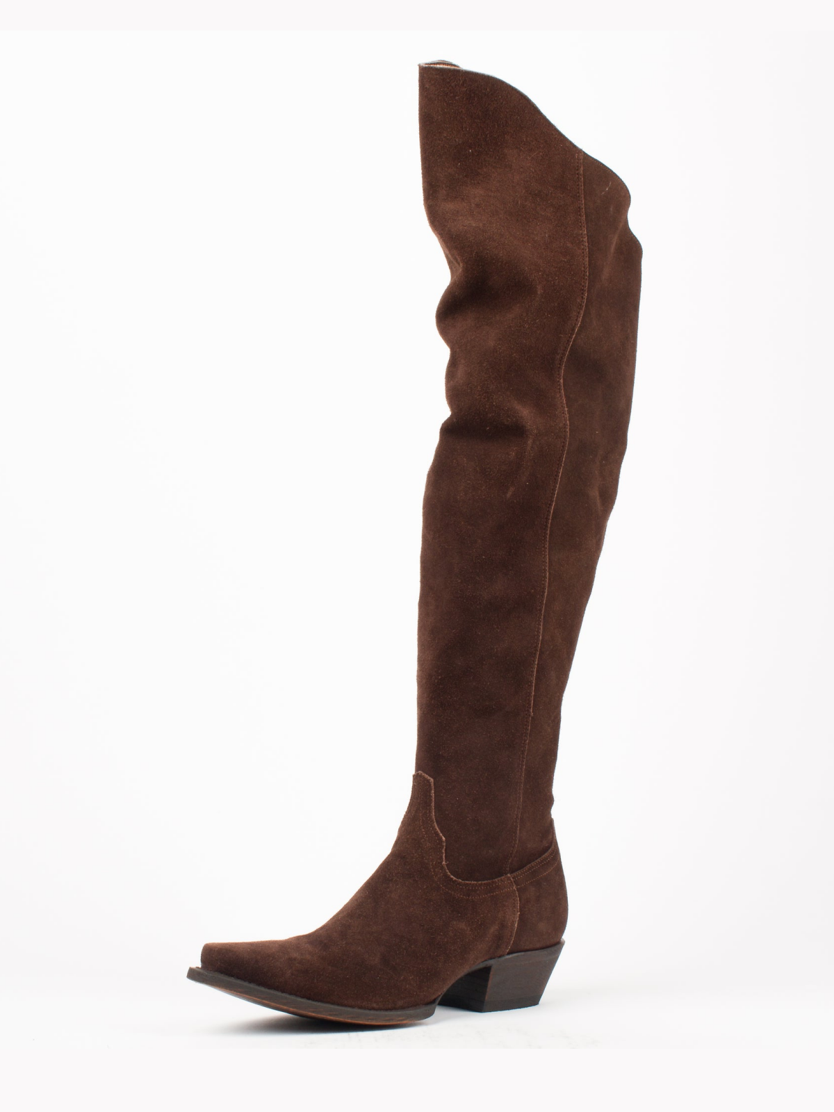 Tobacco Faux Suede Snip-Toe Scalloped Top Half-Zip Tall Knee High Cowgirl Boots