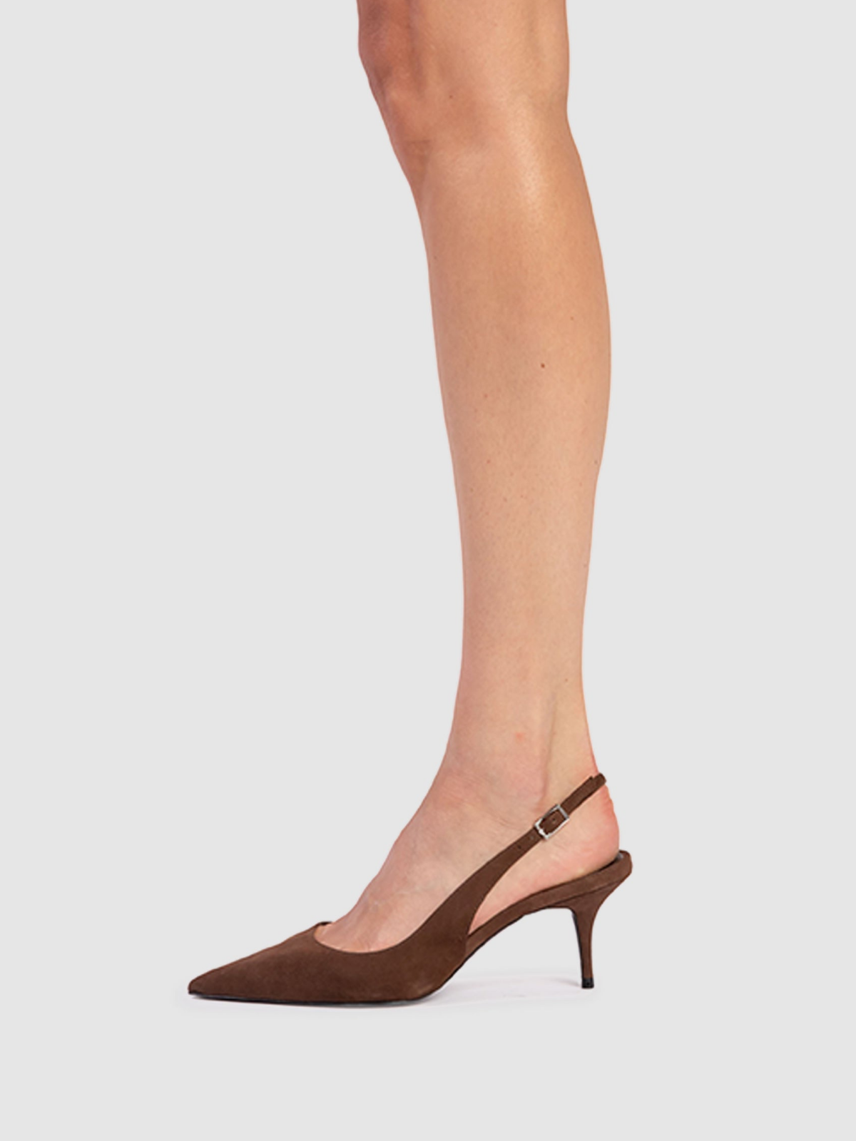 Brown Faux Suede Pointed-Toe Slingback Kitten Heels