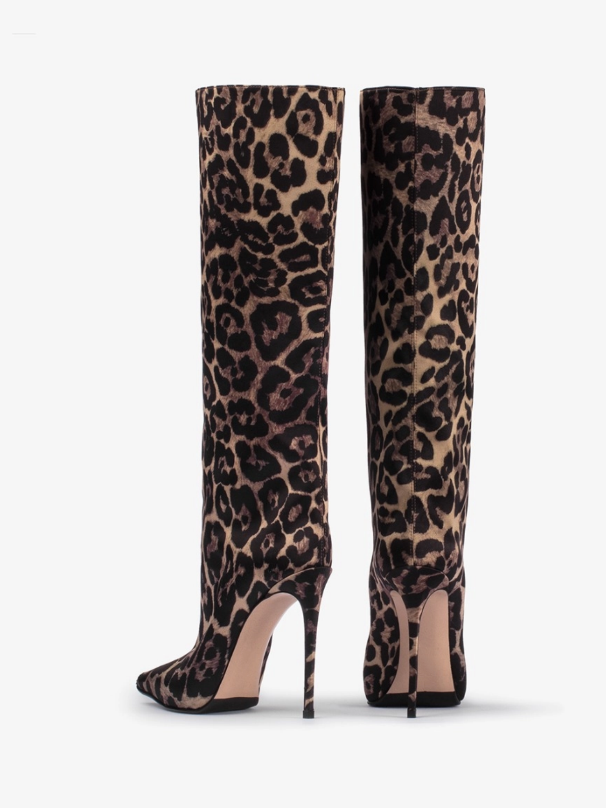 Leopard Cloth Pointed-Toe Wide Mid Calf Stiletto Boots