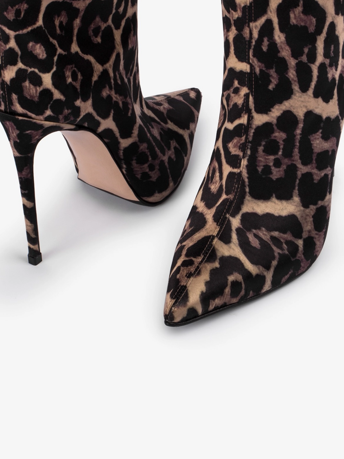 Leopard Cloth Pointed-Toe Wide Mid Calf Stiletto Boots