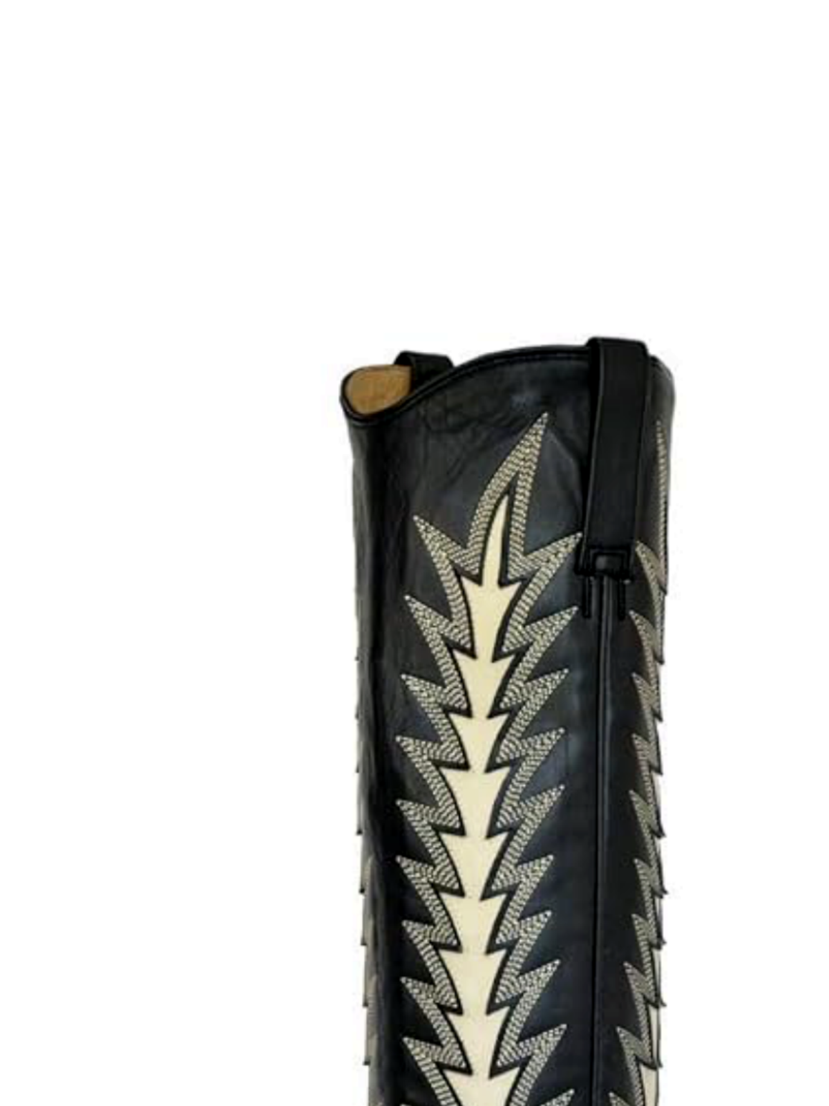 Black Snip-Toe Flame Inlay Embroidery Wide Calf Tall Knee High Cowgirl Boots