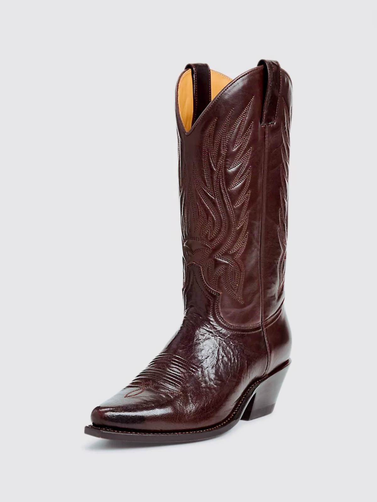 Dark Brown Snip-Toe Classic Embroidery Tall Wide Mid Calf Western Boots