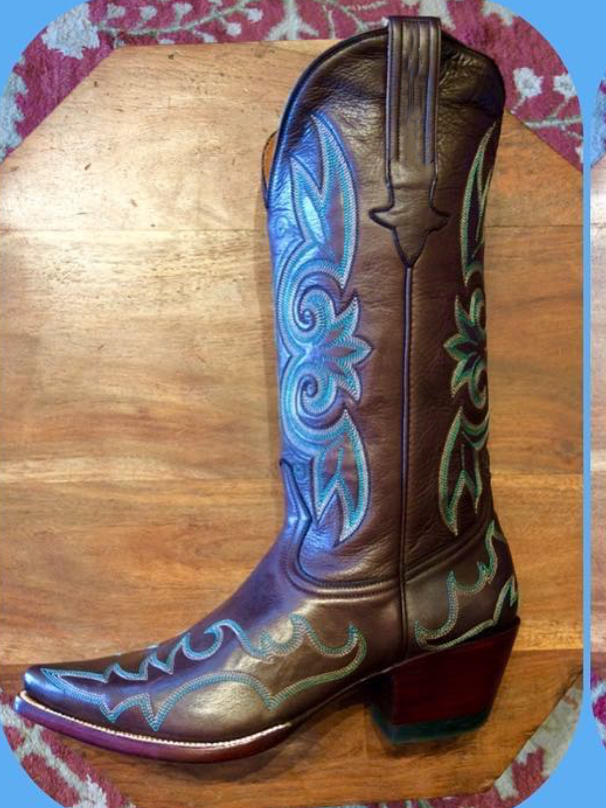 Dark Green Embroidery Snip-Toe Wide Mid Calf Tall Cowboy Boots For Women