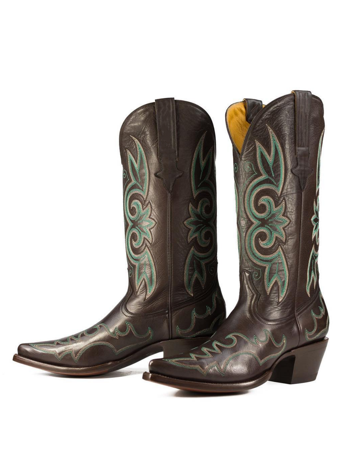 Dark Green Embroidery Snip-Toe Wide Mid Calf Tall Cowboy Boots For Women