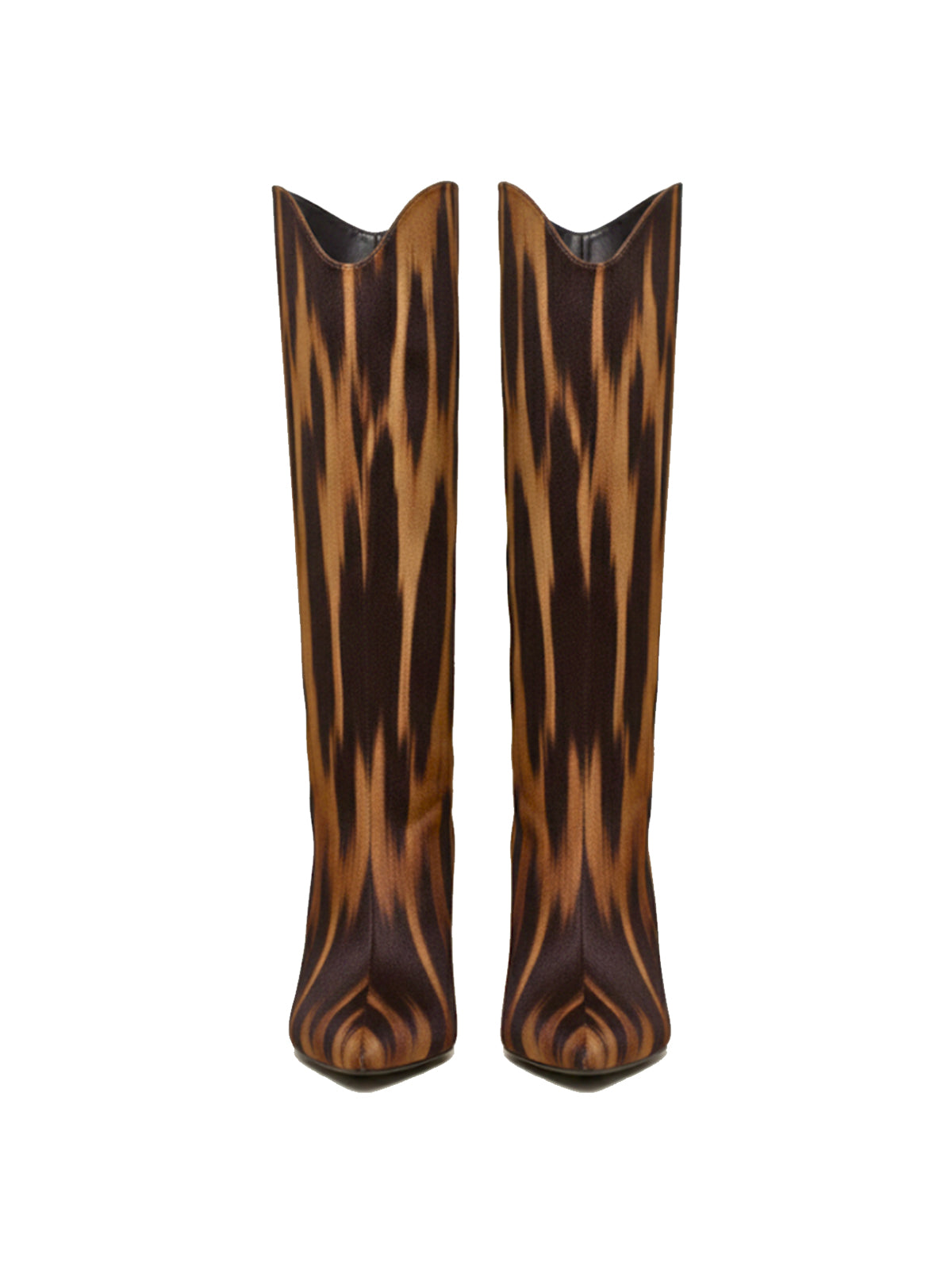 Tiger Print Lint Pointed-Toe Wide Calf Knee High Stiletto Boots