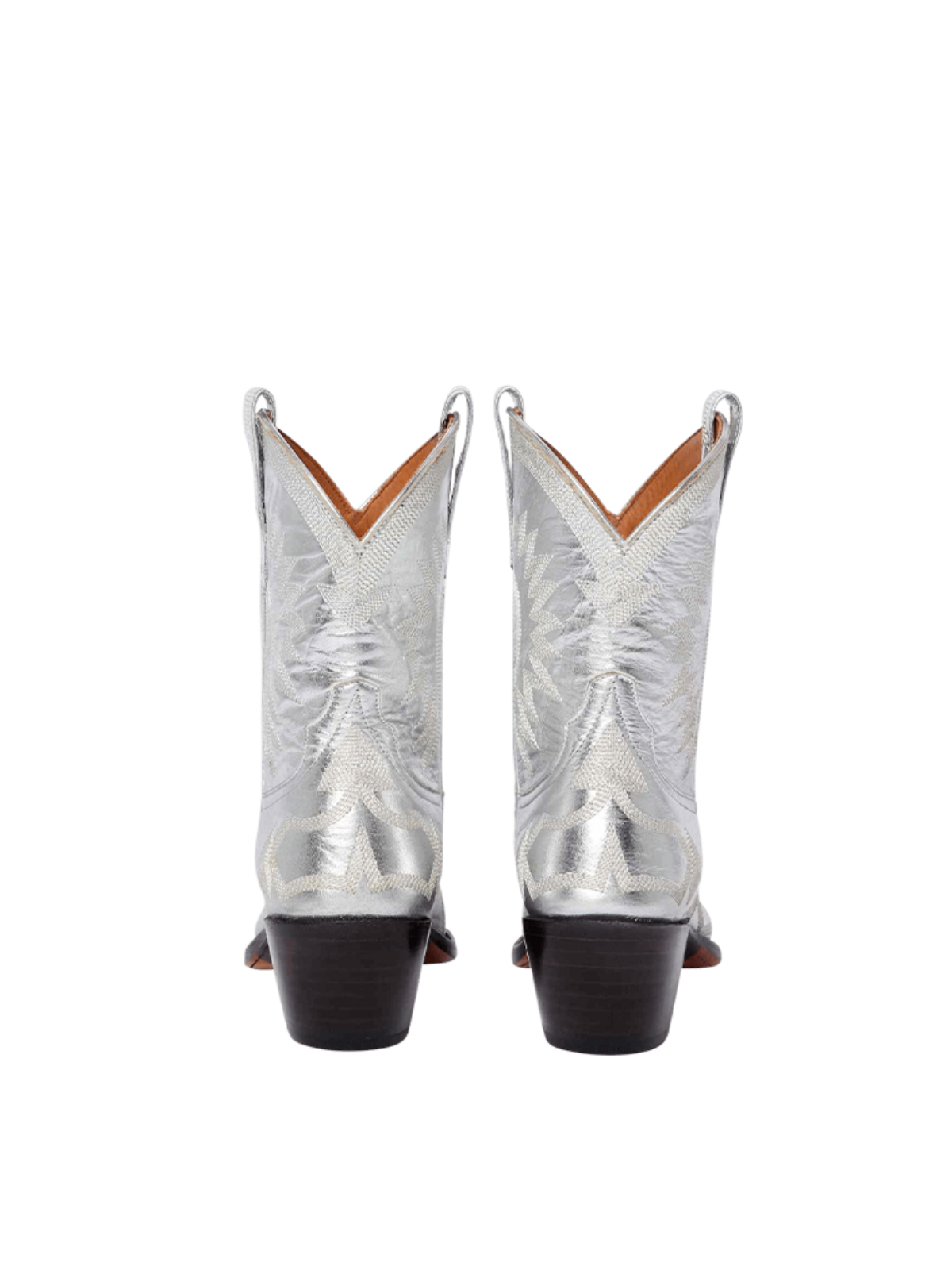 Metallic Embroidery Snip-Toe Wide Mid Calf Cowgirl Boots - Silver