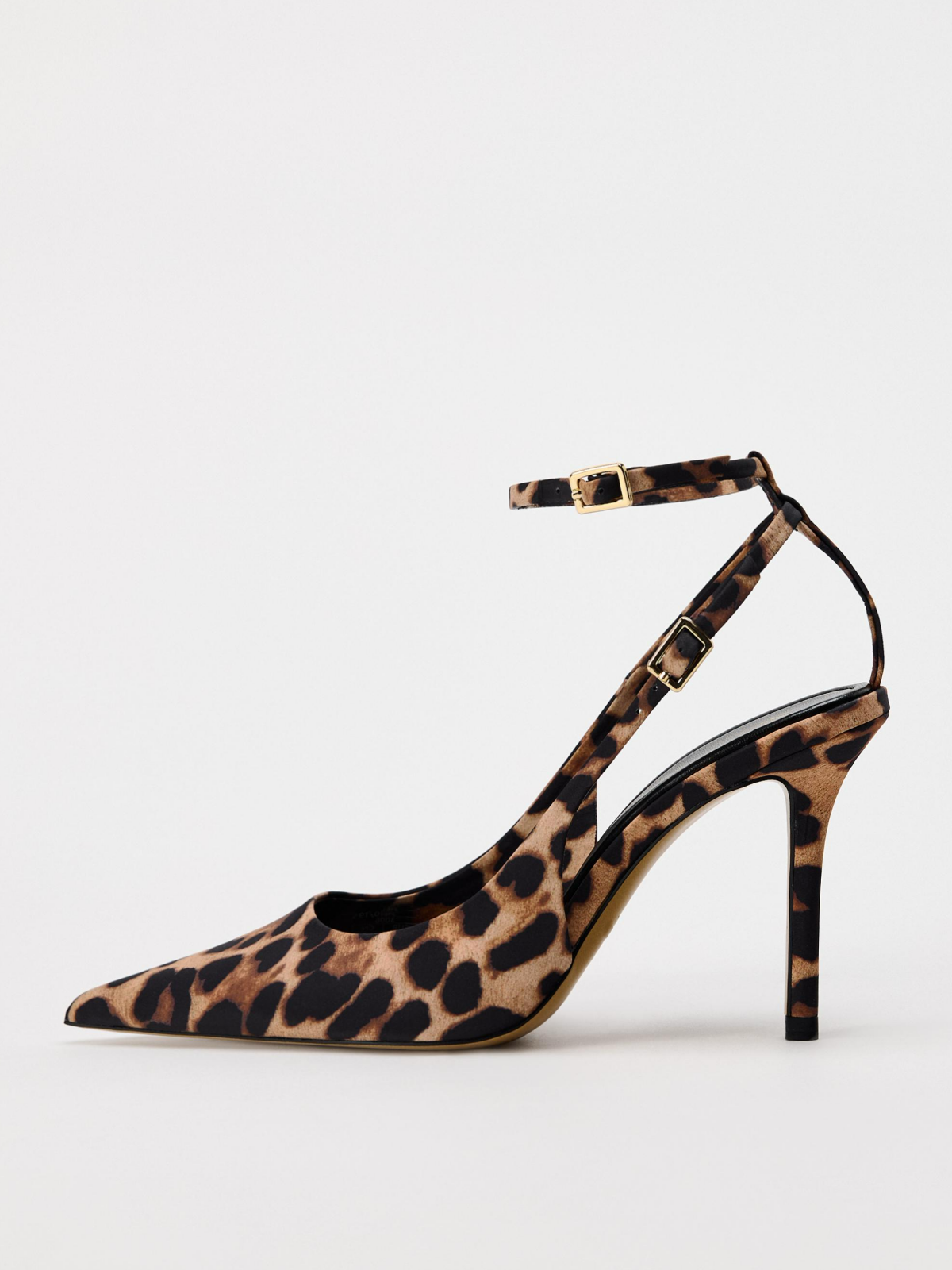 Leopard Print Cloth Pointy High Heels Pumps With Buckled Ankle Strap