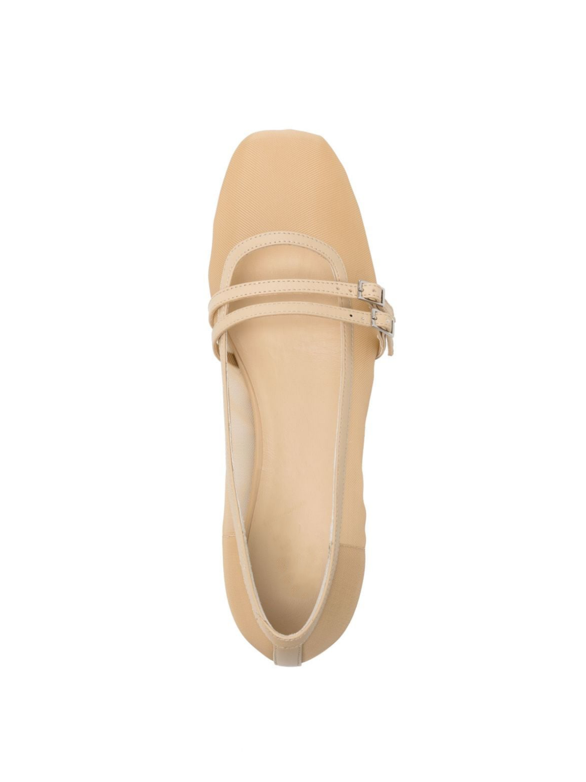 Nude Square Toe Semi-Transparent Mesh Ballet Flats With Double Buckled Strap