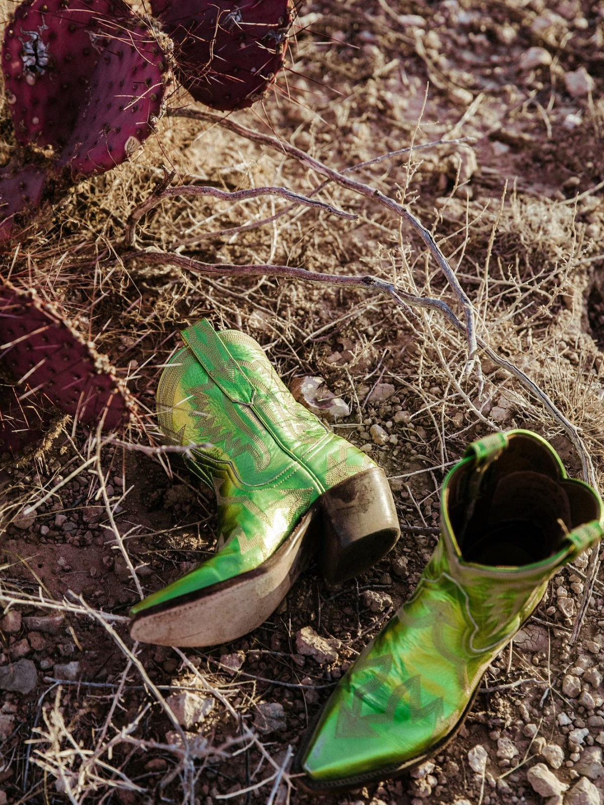 Metallic Embroidery Snip-Toe Wide Mid Calf Cowgirl Boots - Green