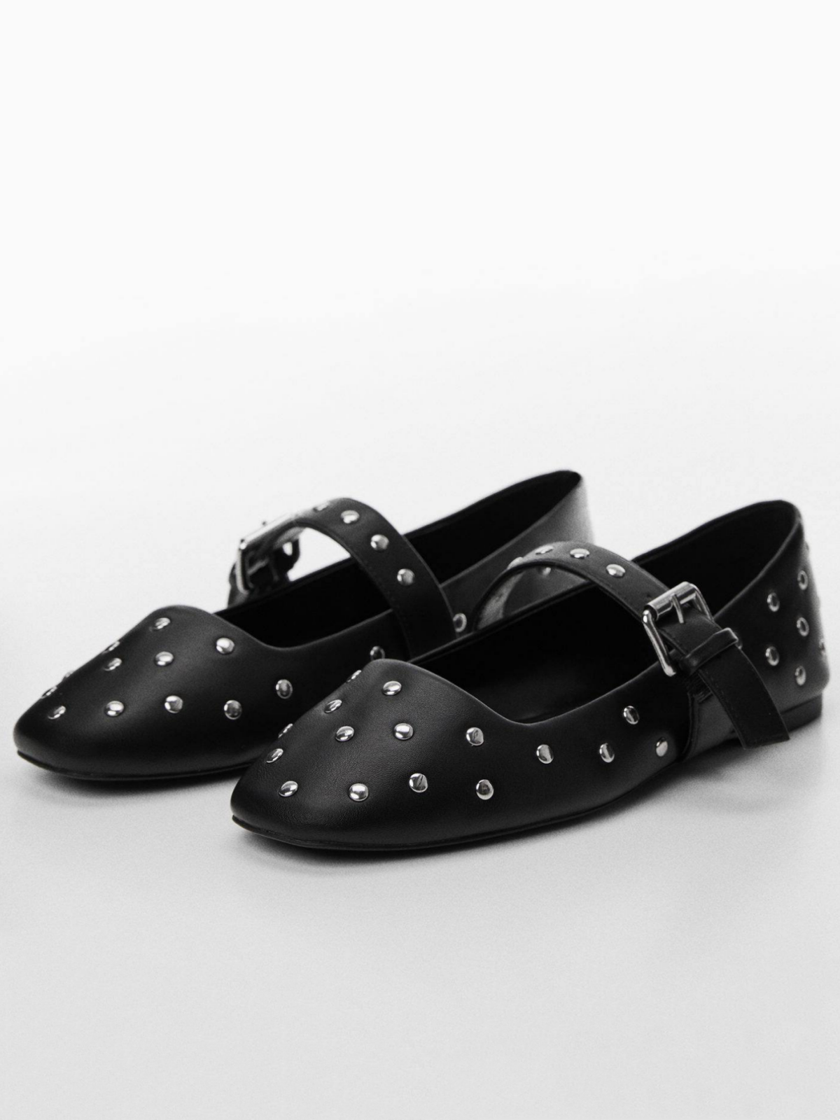 Black Studded Ballerinas Ballet Flats Mary Janes With Buckled Strap