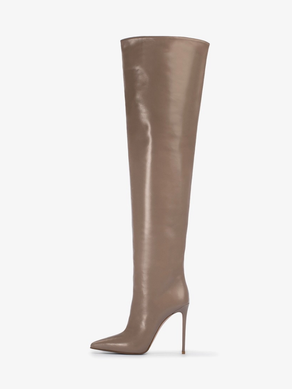 Pointed-Toe Wide Calf Tall Over-The-Knee Stiletto Boots - Sesame