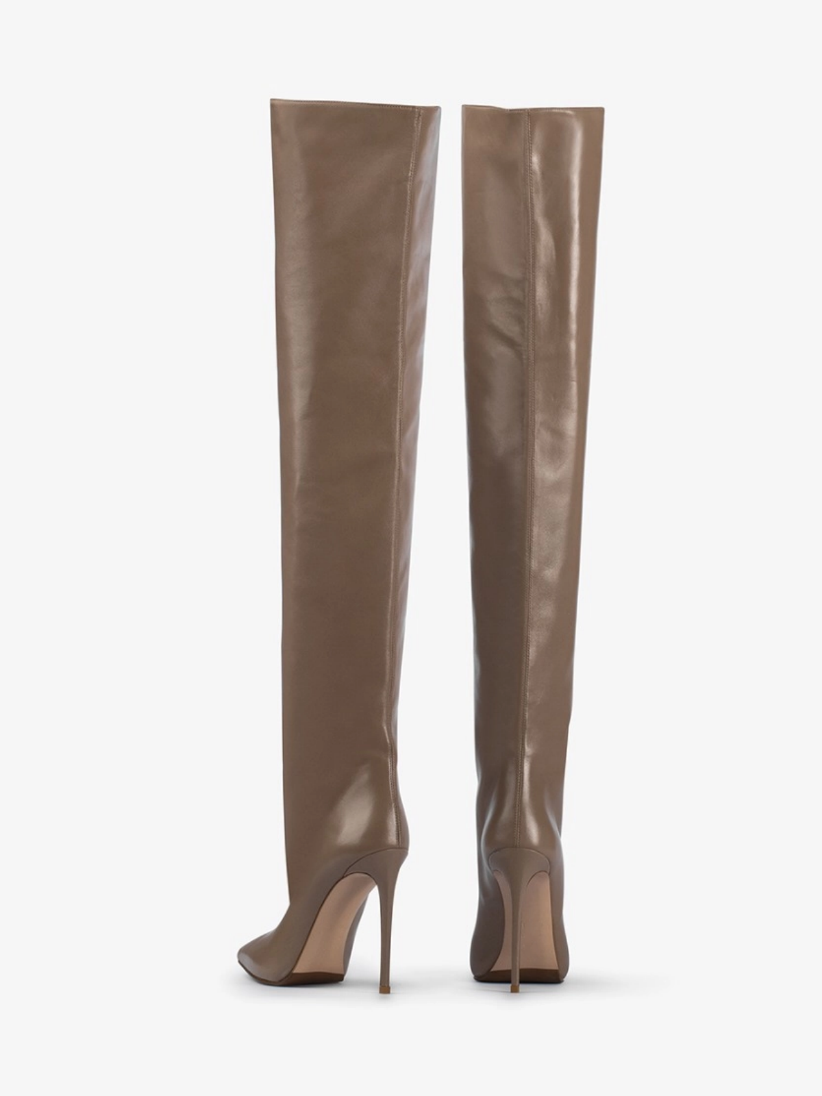 Pointed-Toe Wide Calf Tall Over-The-Knee Stiletto Boots - Sesame