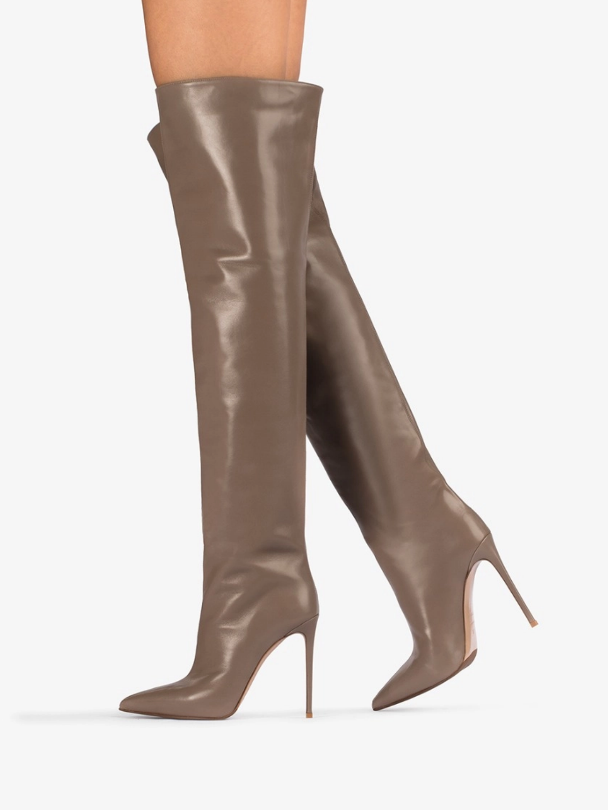 Pointed-Toe Wide Calf Tall Over-The-Knee Stiletto Boots - Sesame