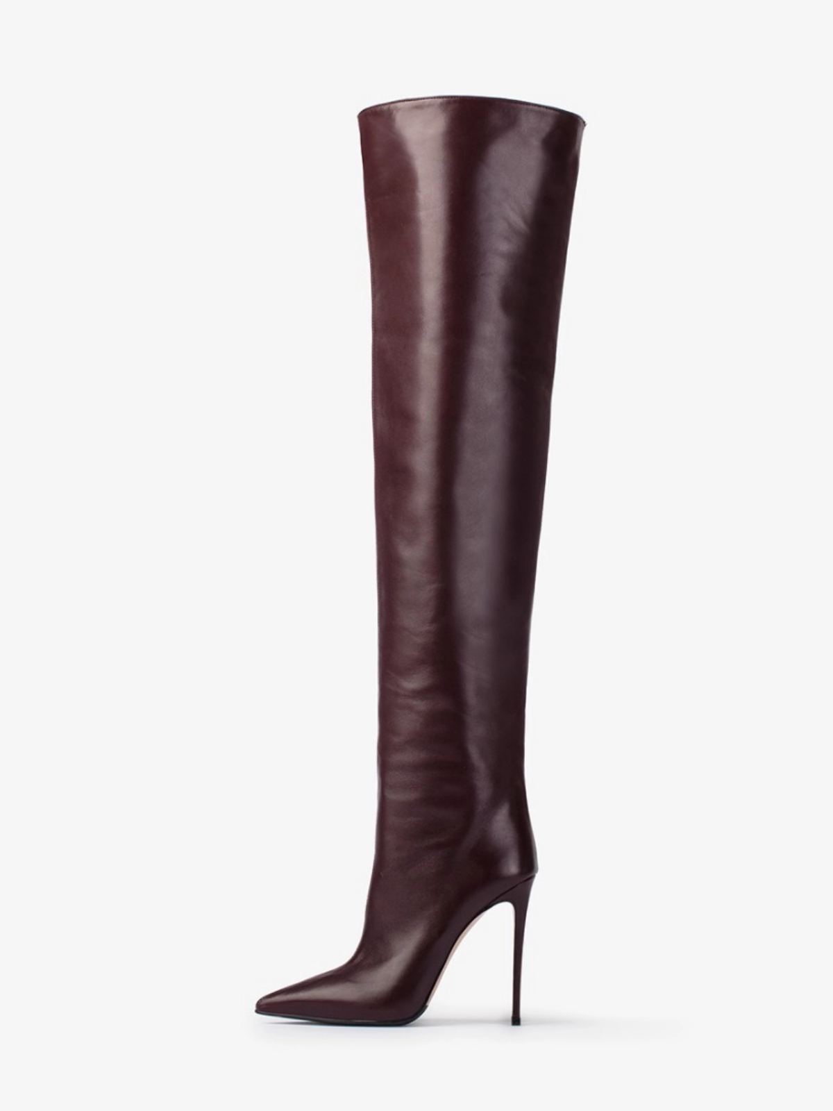 Pointed-Toe Wide Calf Tall Over-The-Knee Stiletto Boots - Cherry Red