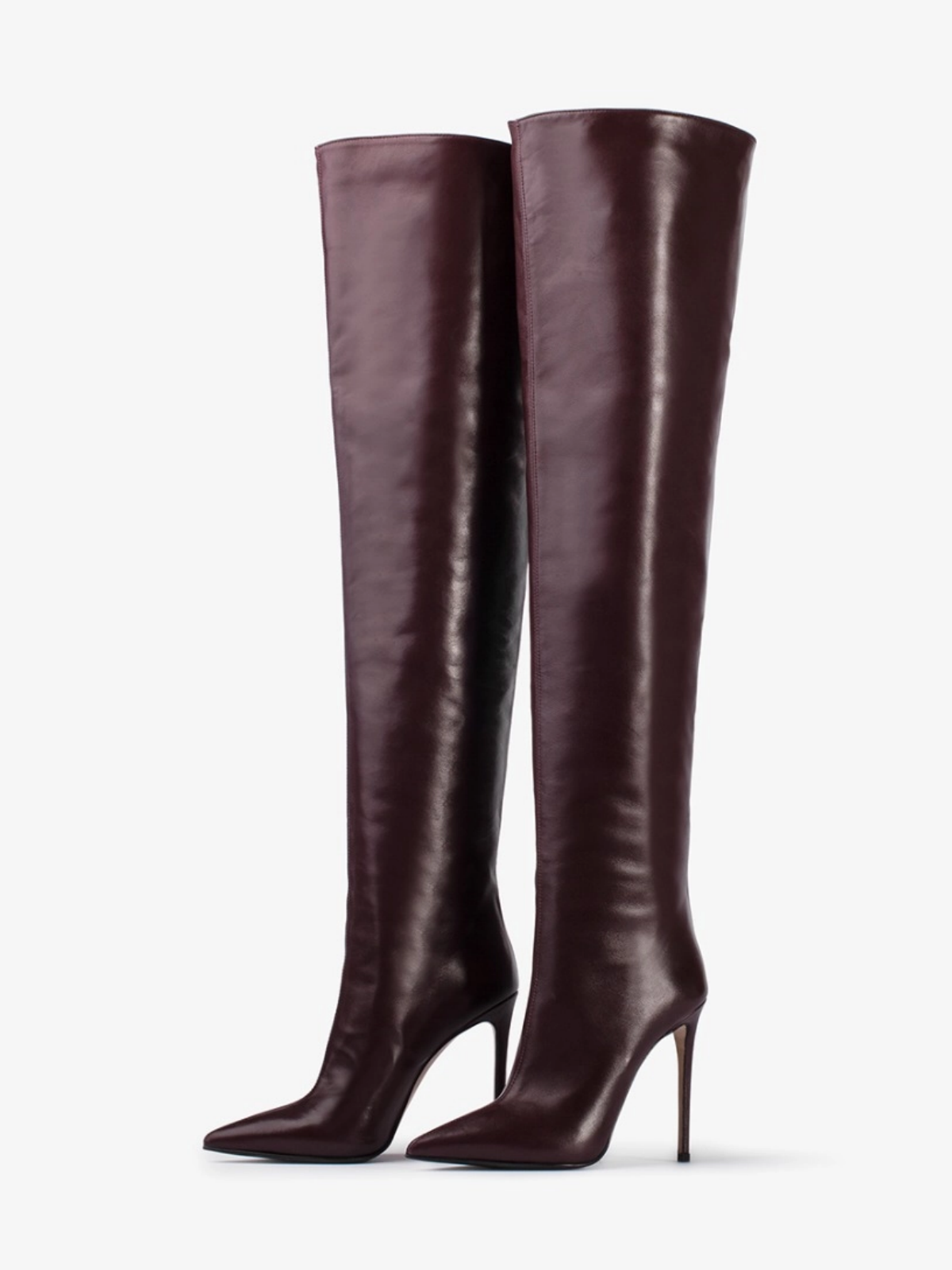 Pointed-Toe Wide Calf Tall Over-The-Knee Stiletto Boots - Cherry Red