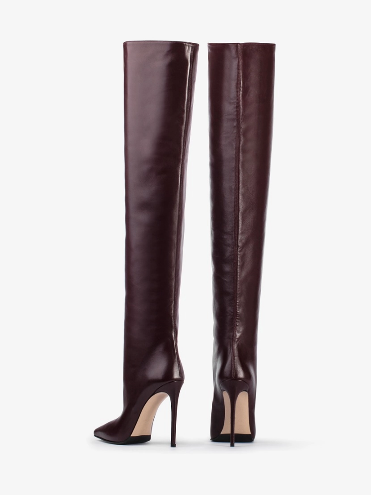 Pointed-Toe Wide Calf Tall Over-The-Knee Stiletto Boots - Cherry Red